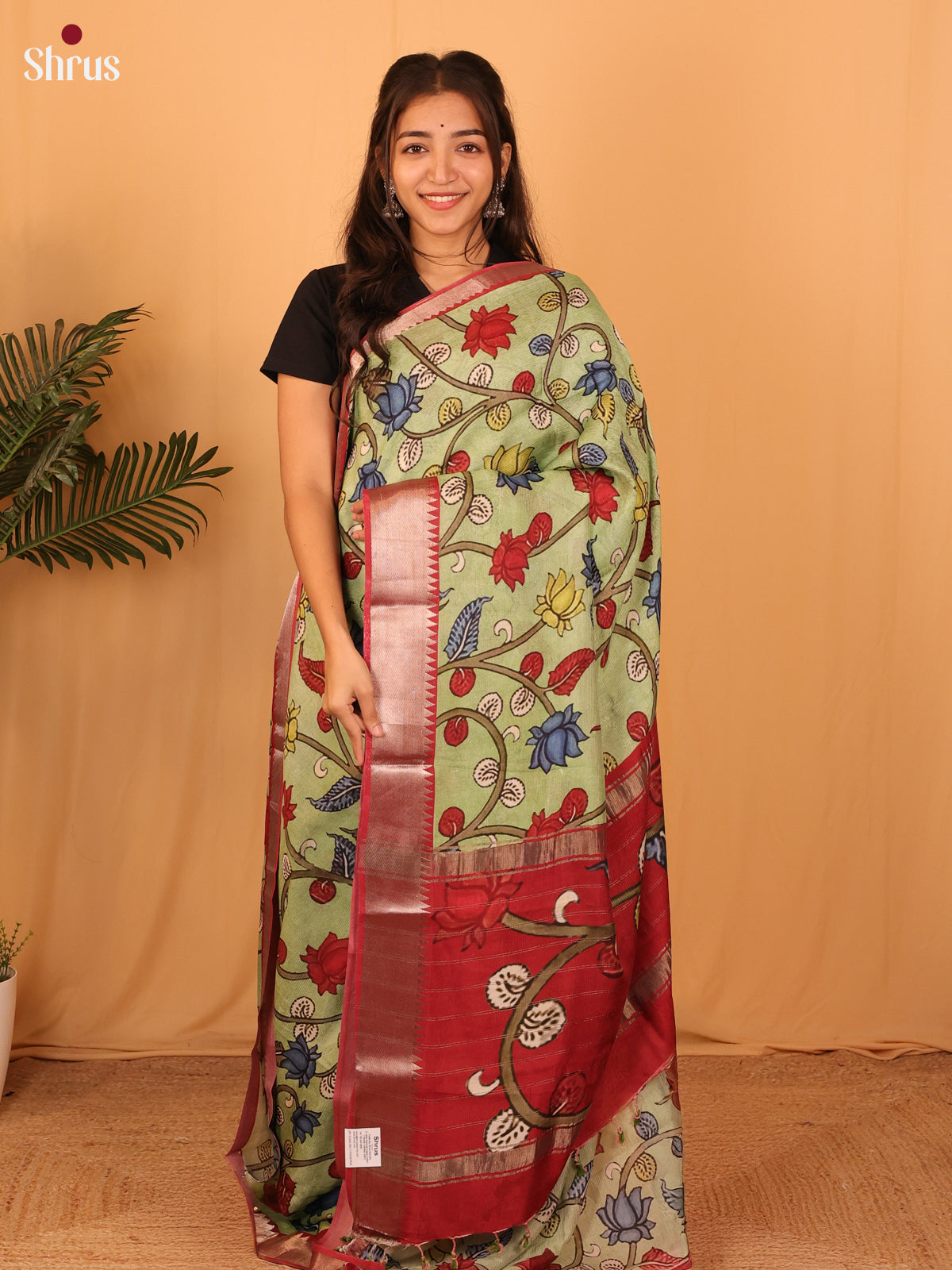 Green & Maroon - Digital Printed Mangalagiri silkcotton Saree - Shop on Shrus.com