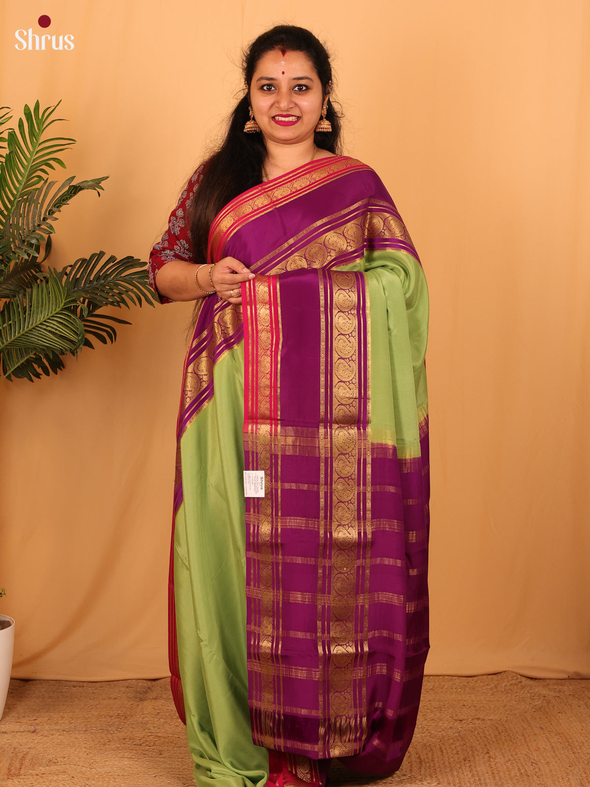 Green & Purple - Mysore Silk Saree - Shop on Shrus.com