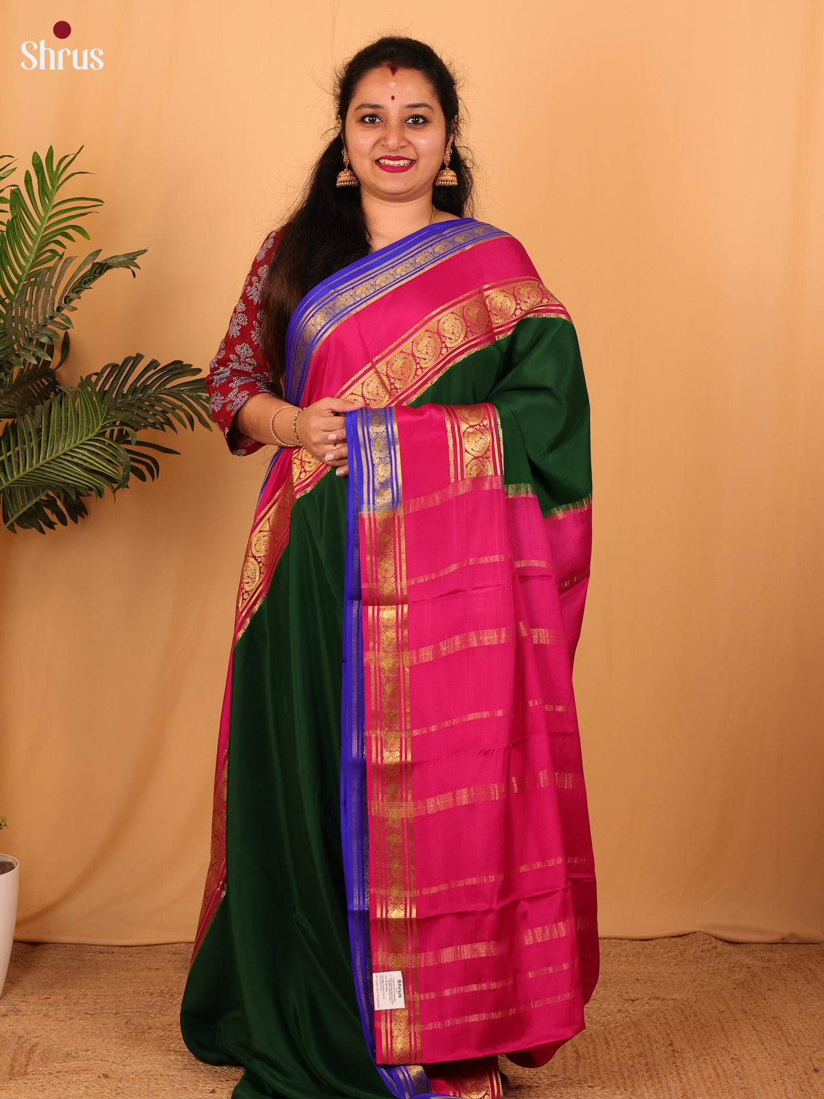 Green & Pink- Mysore Silk Saree - Shop on Shrus.com