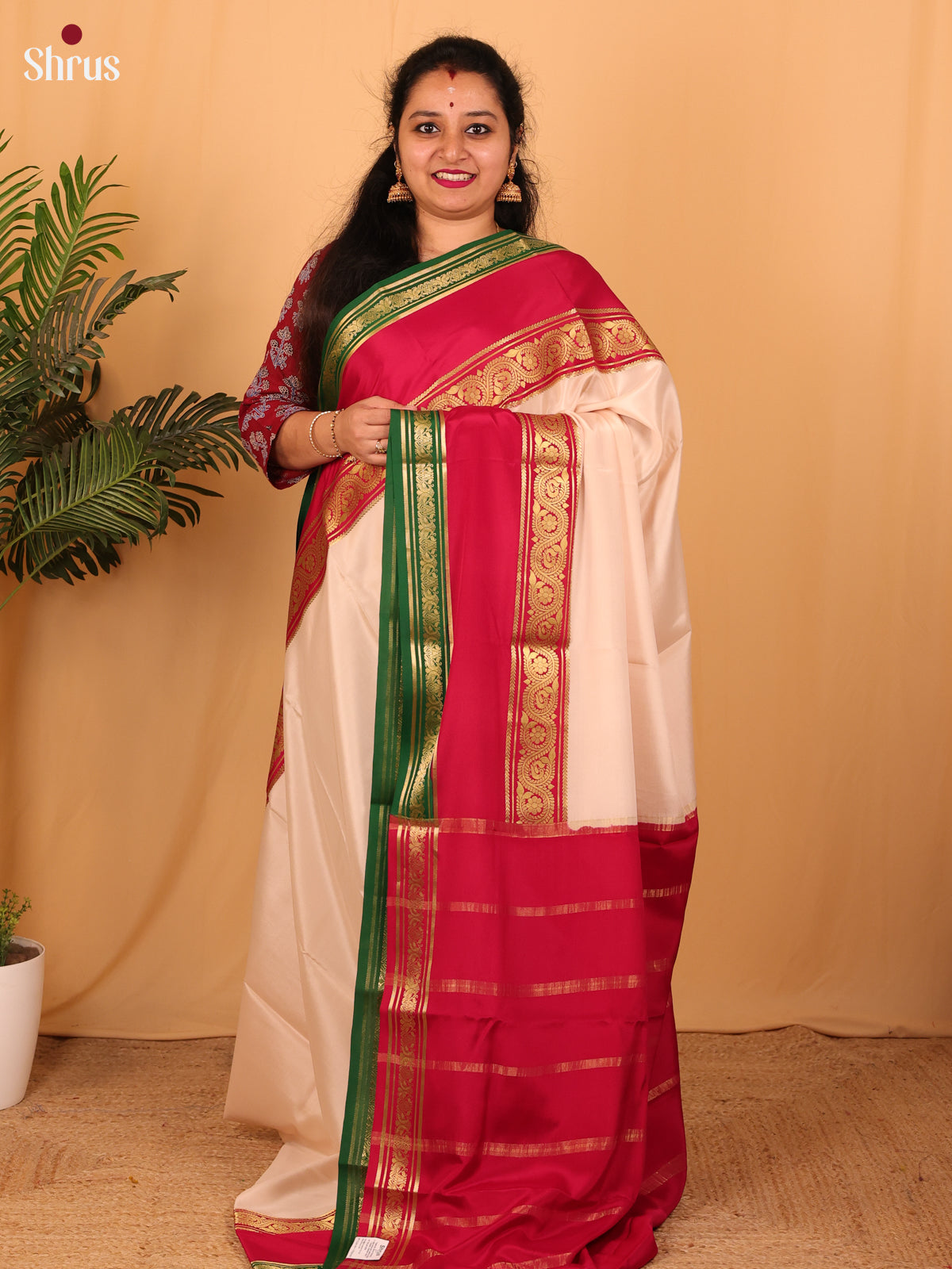 Pale Pink & Maroon- Mysore Silk Saree - Shop on Shrus.com