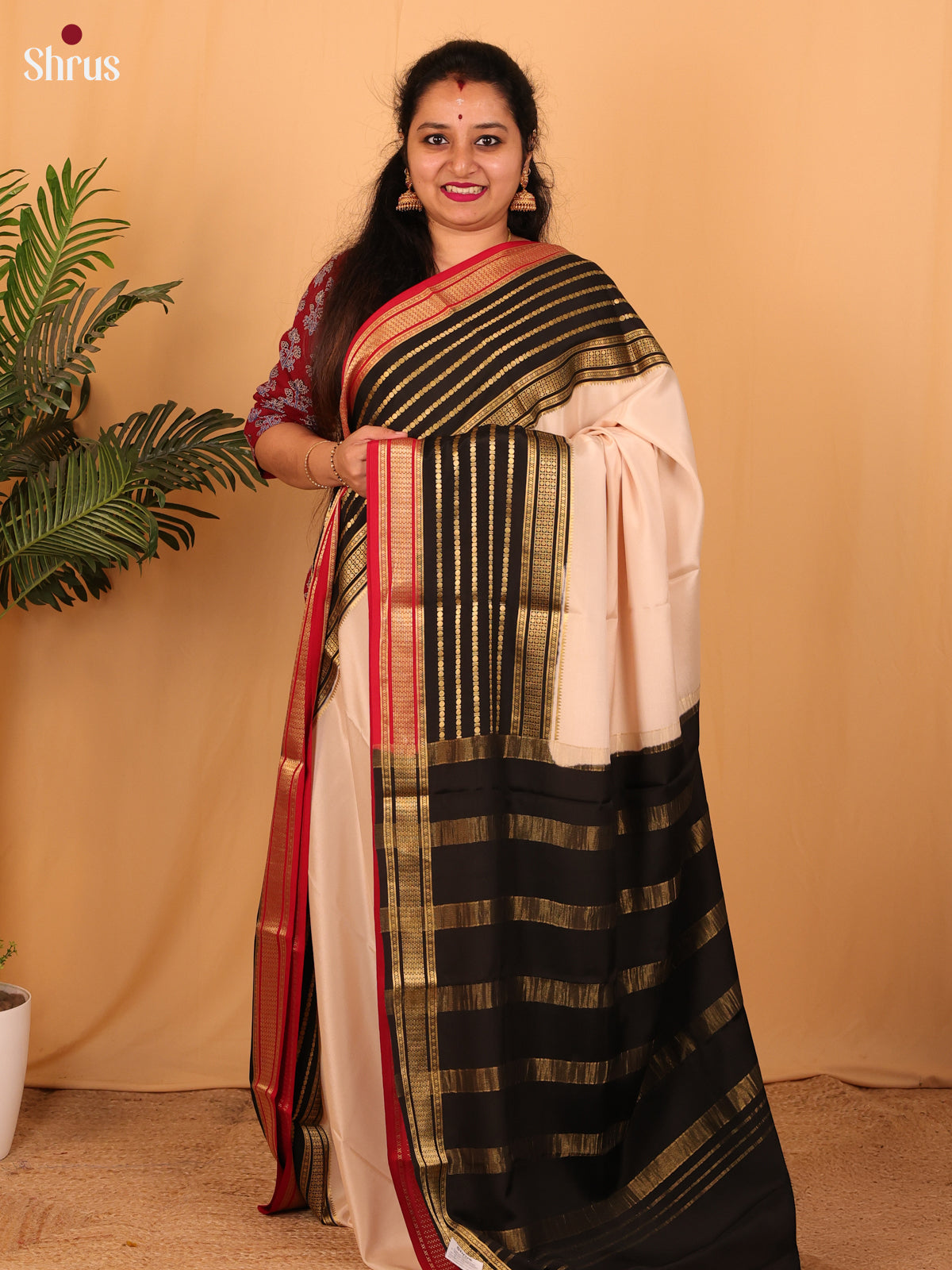 Dusty Pink & Black - Mysore Silk Saree - Shop on Shrus.com