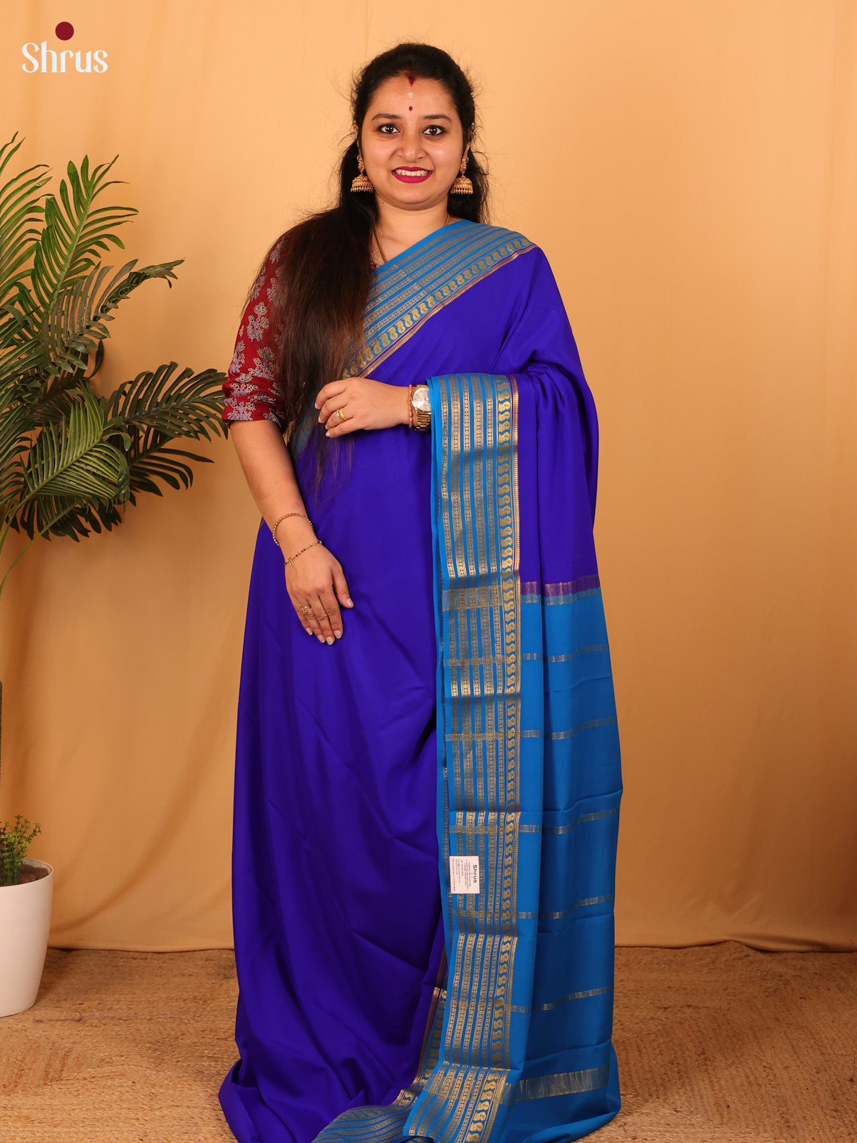 Blue & Teal - Mysore Silk Saree - Shop on Shrus.com