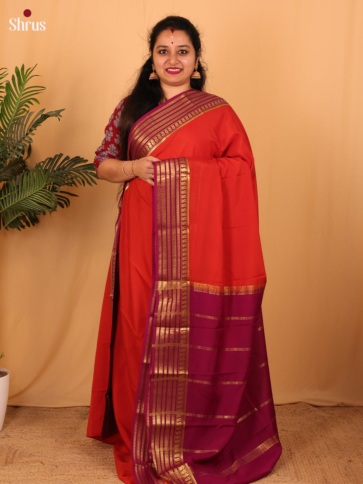 Red & Purple- Mysore Silk Saree - Shop on Shrus.com