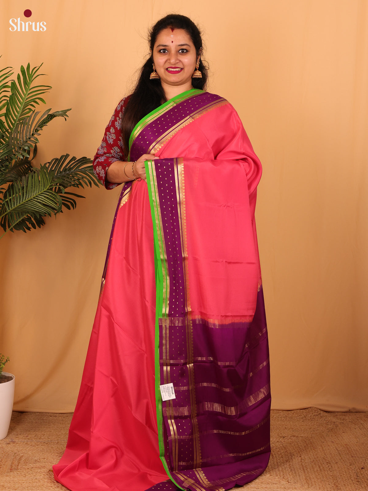Lotus Pink & Purple- Mysore Silk Saree - Shop on Shrus.com