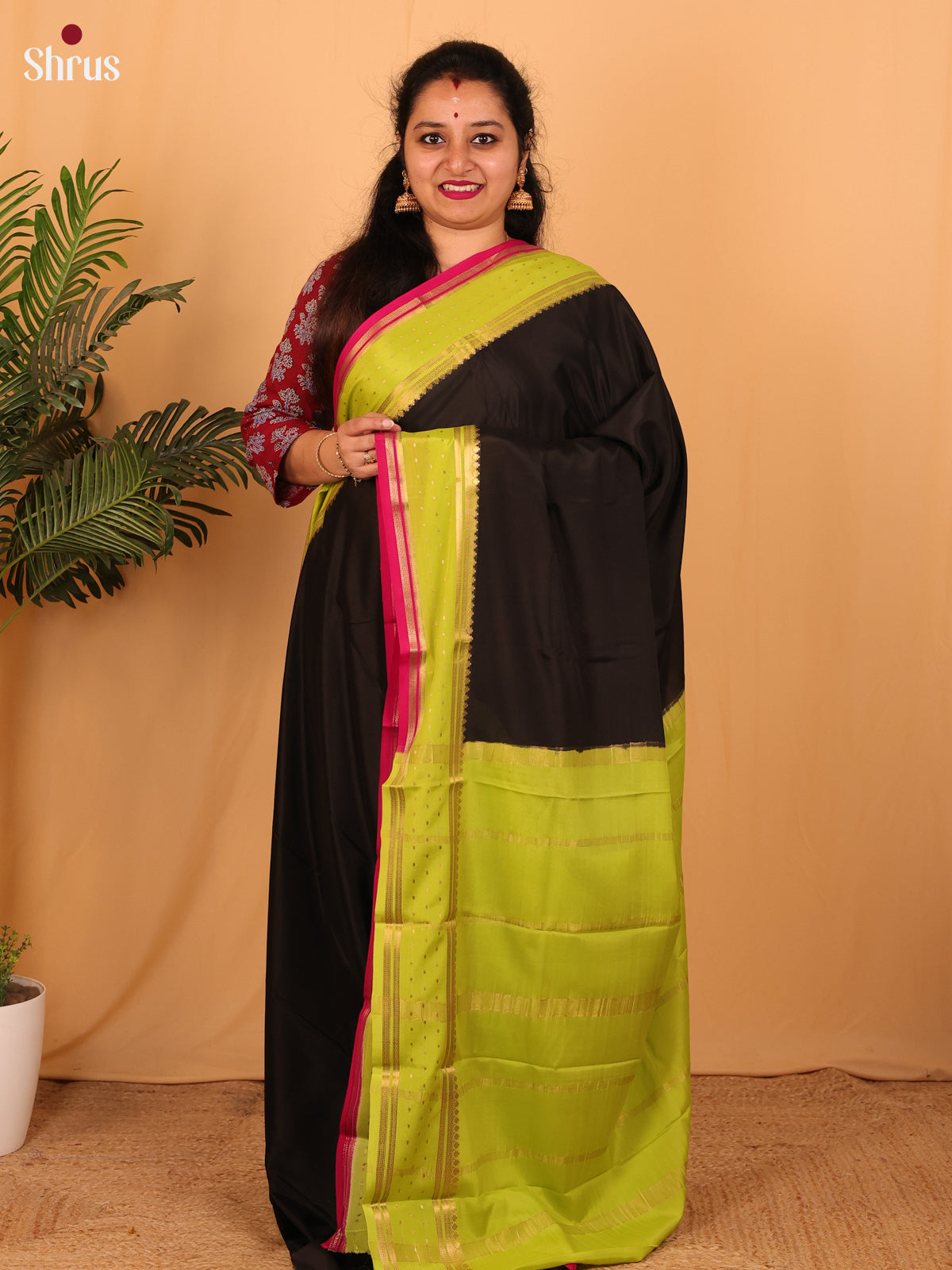 Black & Green- Mysore Silk Saree - Shop on Shrus.com