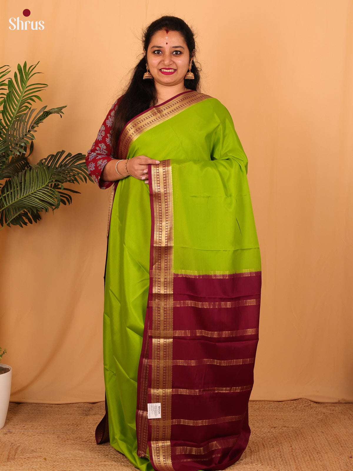 Green & Maroon - Mysore Silk Saree - Shop on Shrus.com