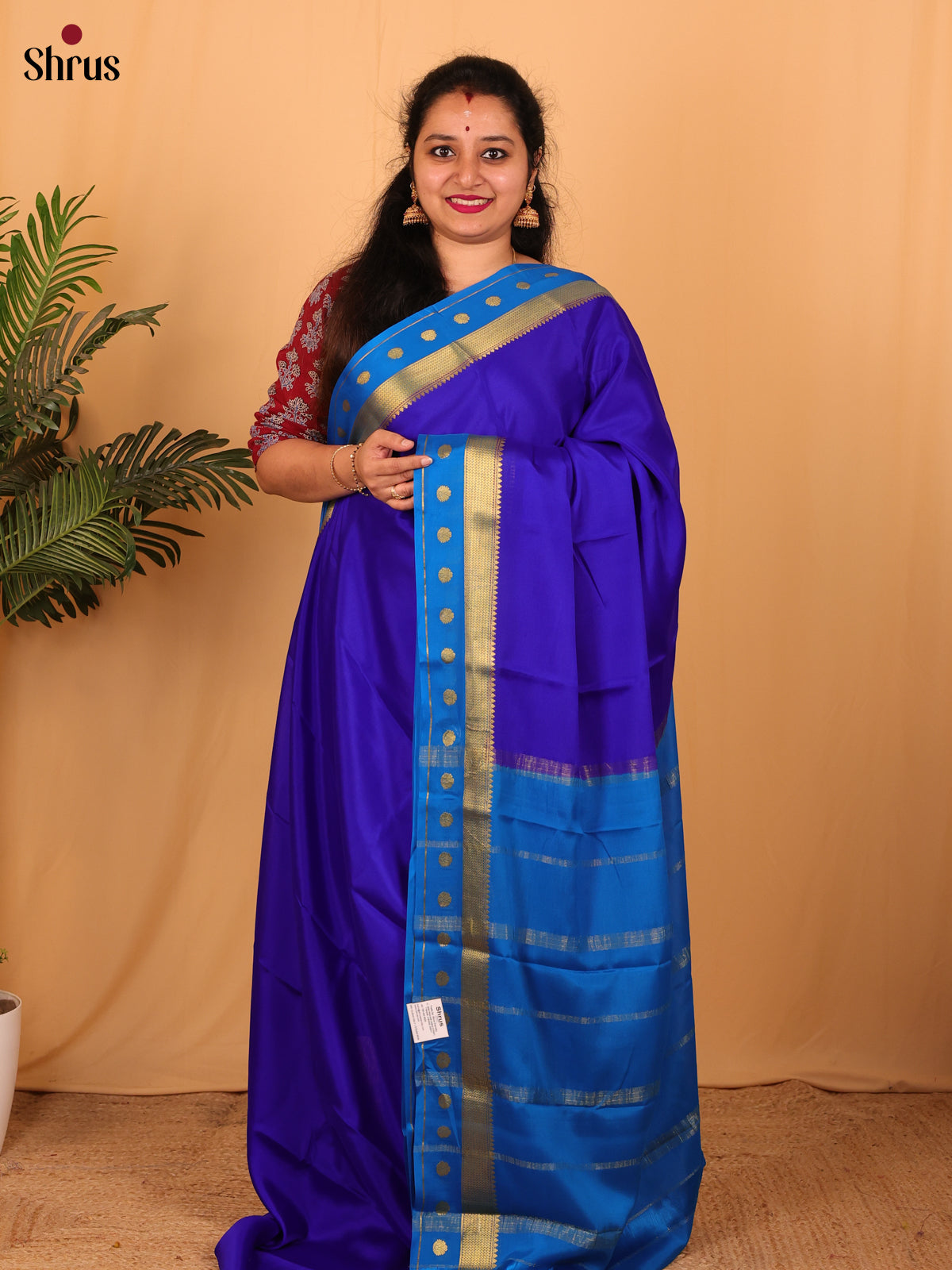Blue & Teal - Mysore Silk Saree - Shop on Shrus.com