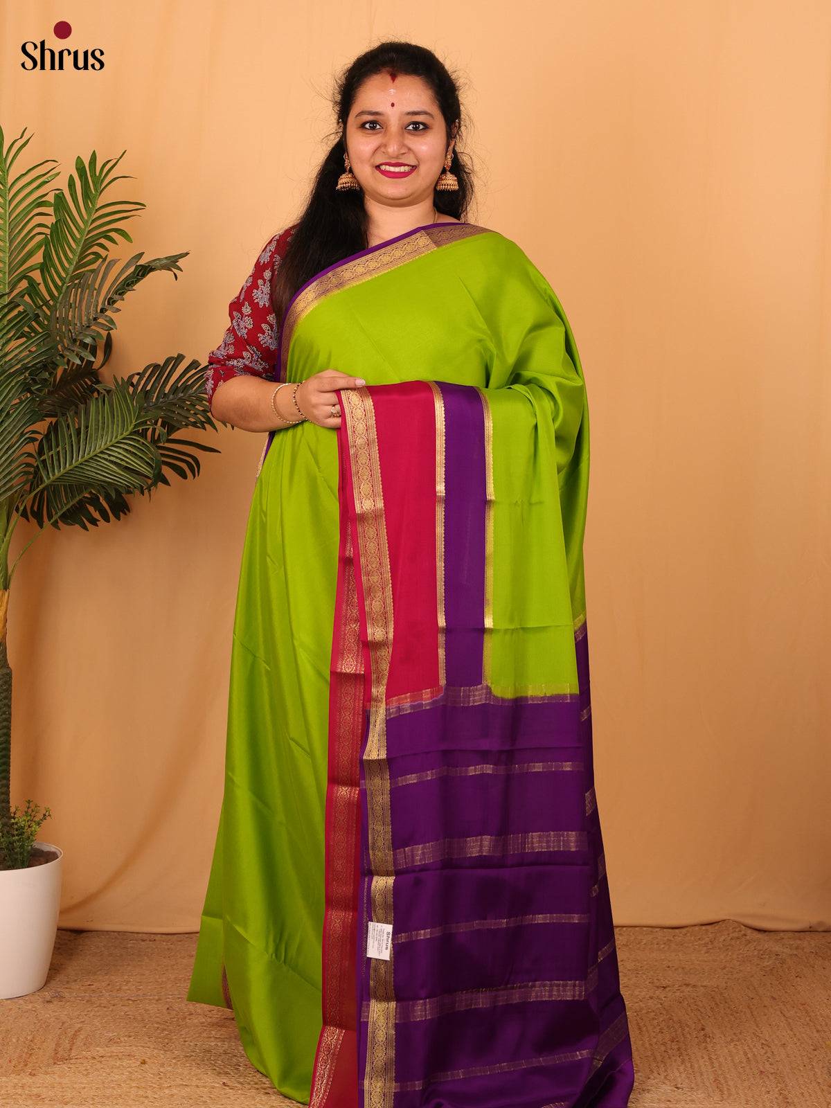 Green & Purple - Mysore Silk Saree - Shop on Shrus.com