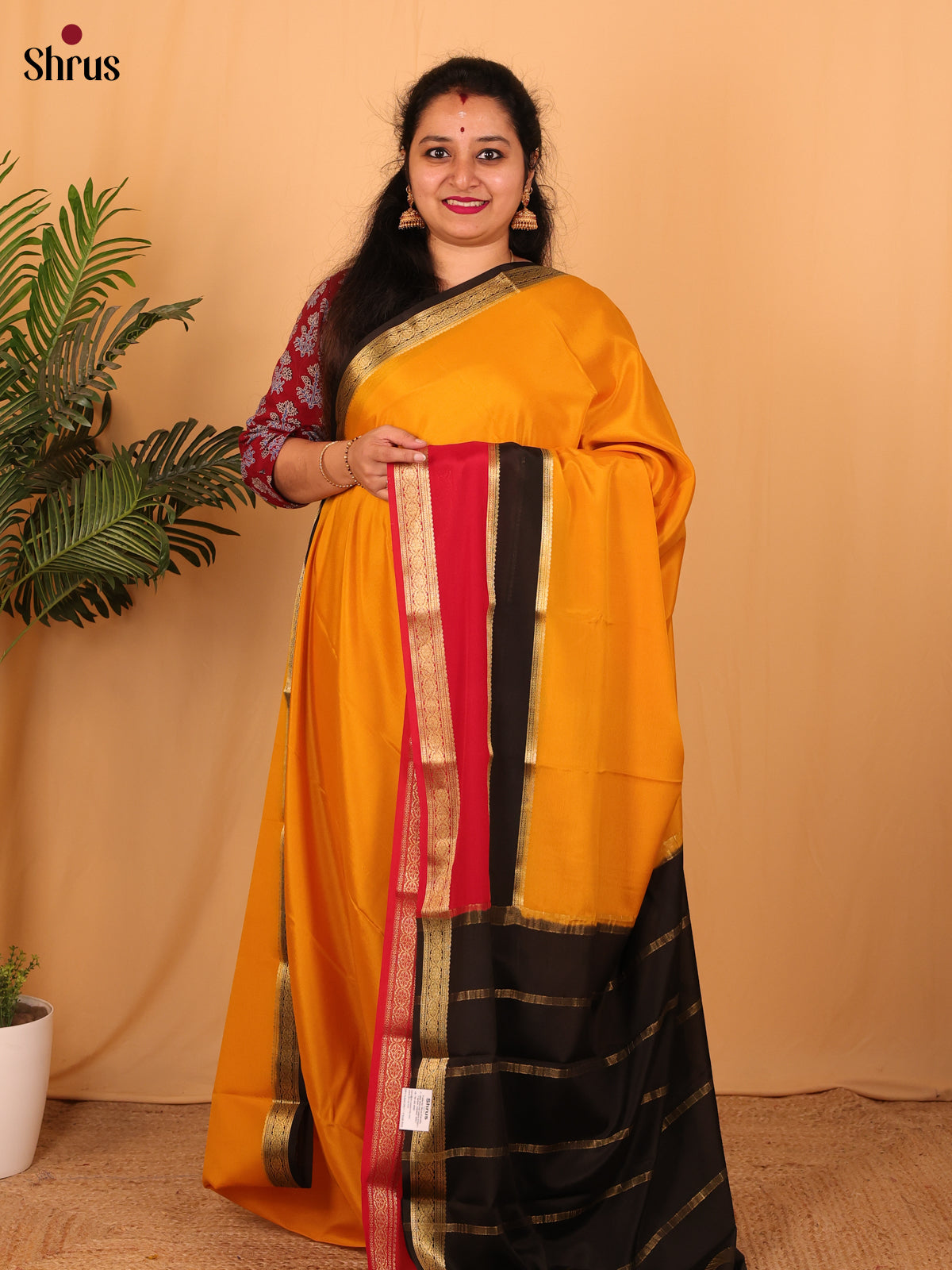 Mustard & Black - Mysore Silk Saree - Shop on Shrus.com