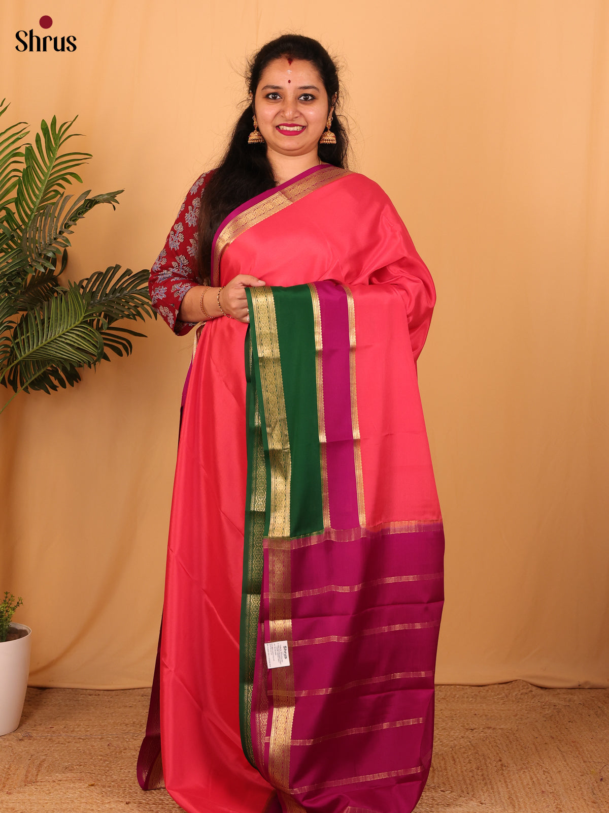 Pink & Purple - Mysore Silk Saree - Shop on Shrus.com