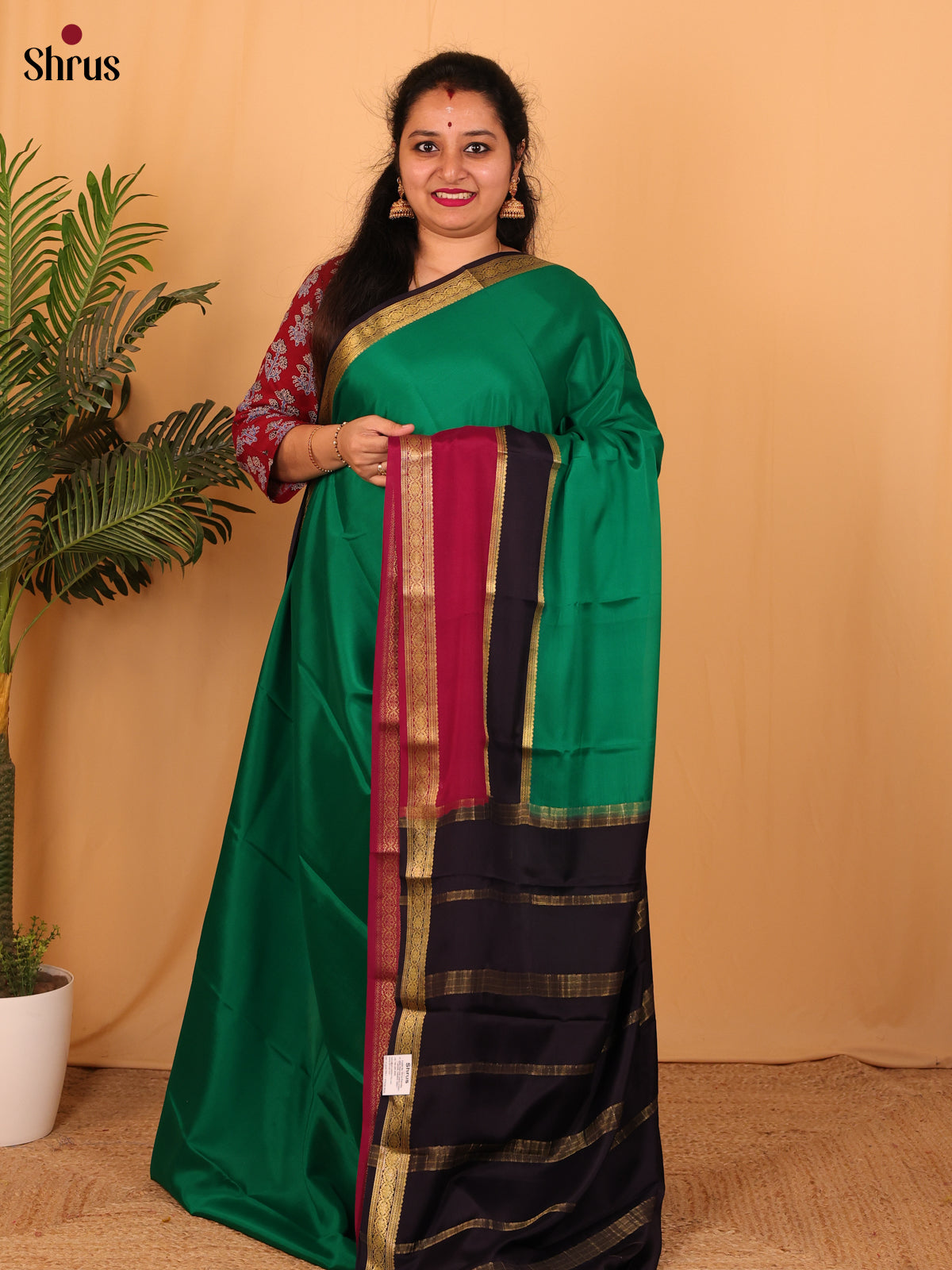 Green & Navy Blue - Mysore Silk Saree - Shop on Shrus.com