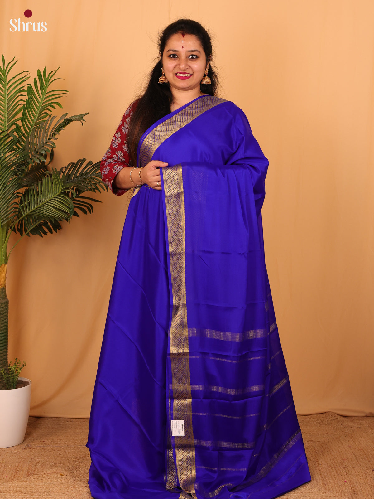 Blue(Single Tone)- Mysore Silk Saree - Shop on Shrus.com