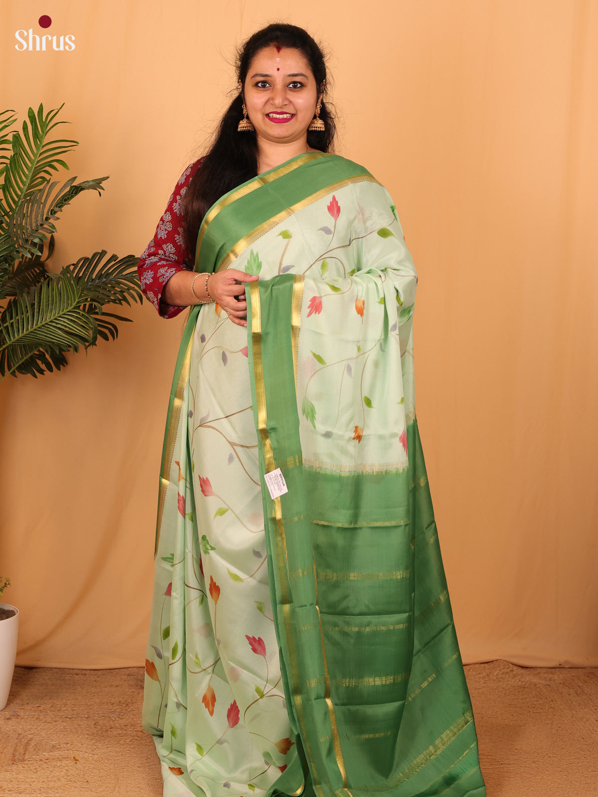 Lite Green & Green - Mysore Silk Saree - Shop on Shrus.com