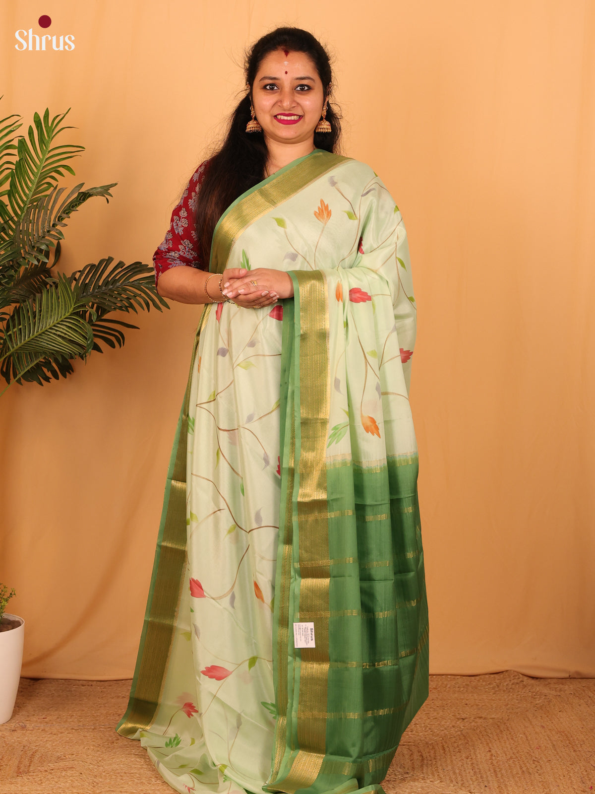 Lite Green & Green - Mysore Silk Saree - Shop on Shrus.com