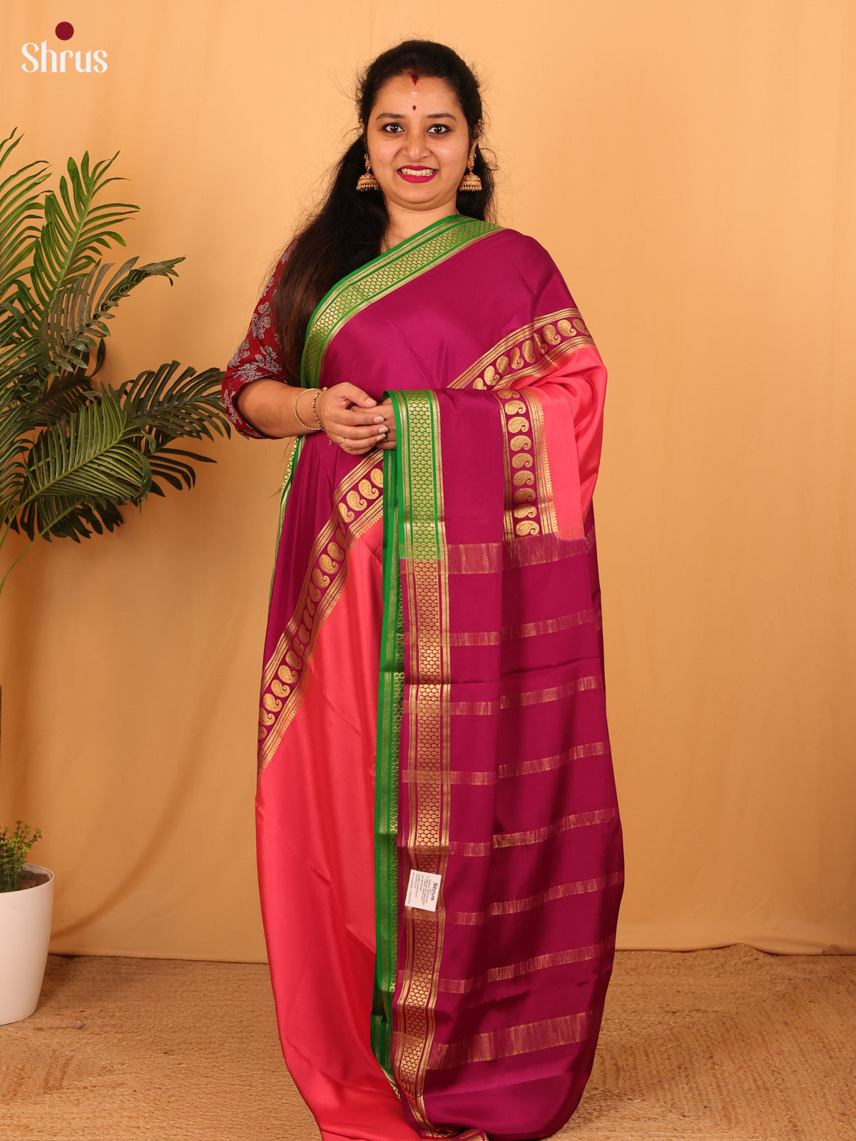 Pink & Majenta - Mysore Silk Saree - Shop on Shrus.com