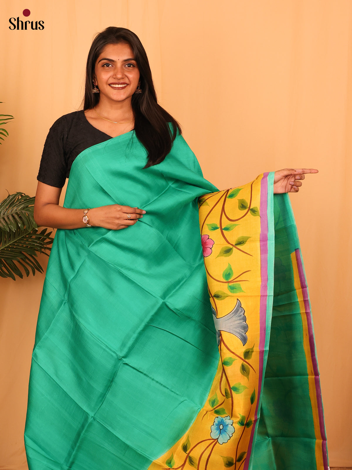 Green & Yellow - Murshidabad Silk Saree-1