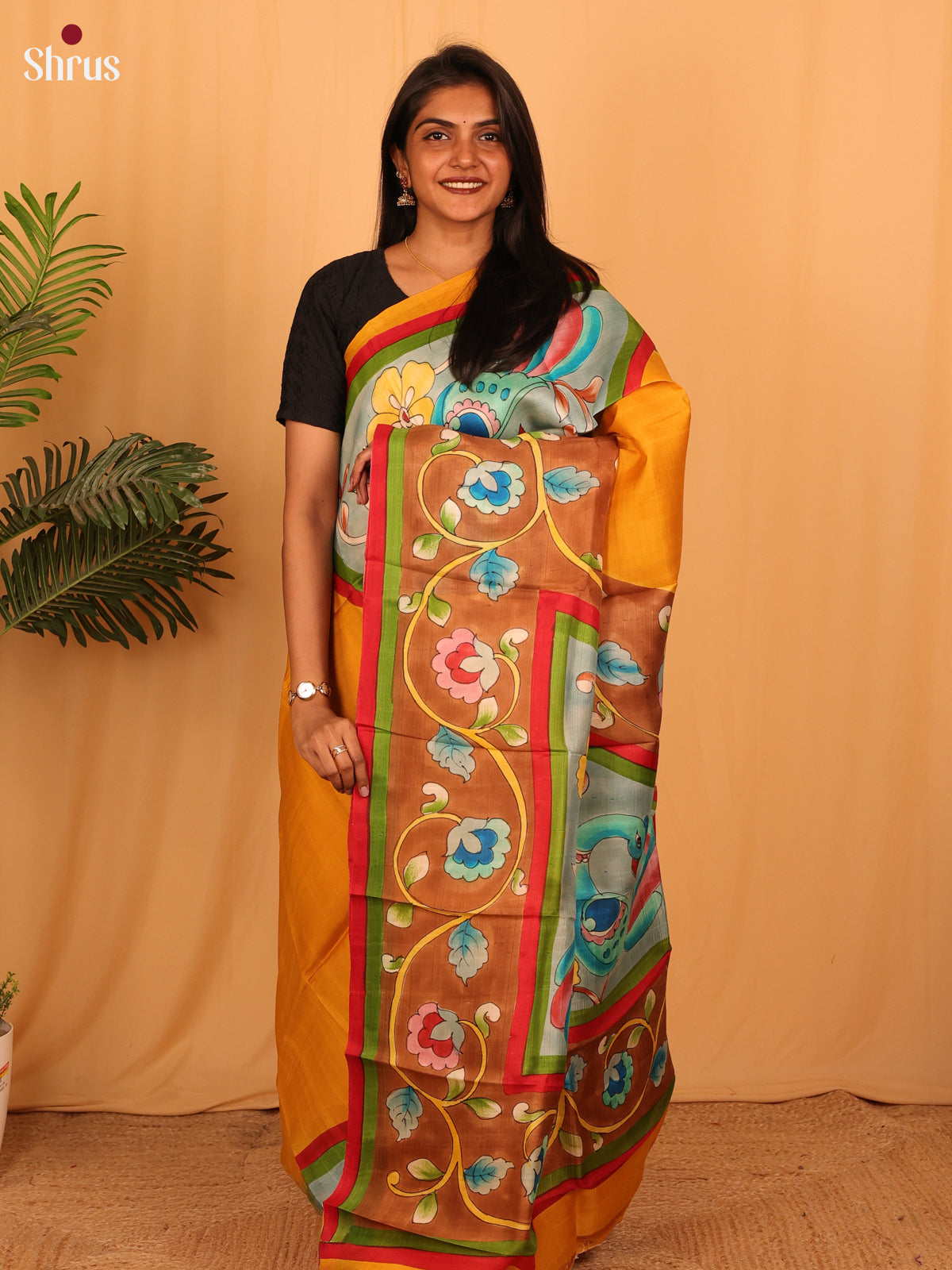 Mustard & Brown - Murshidabad Silk Saree - Shop on Shrus.com