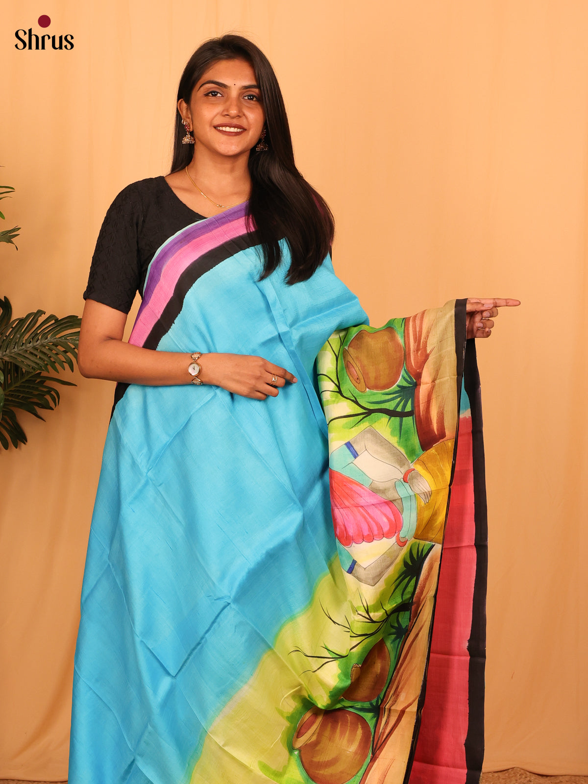 Blue & Pink - Murshidabad Silk Saree-1