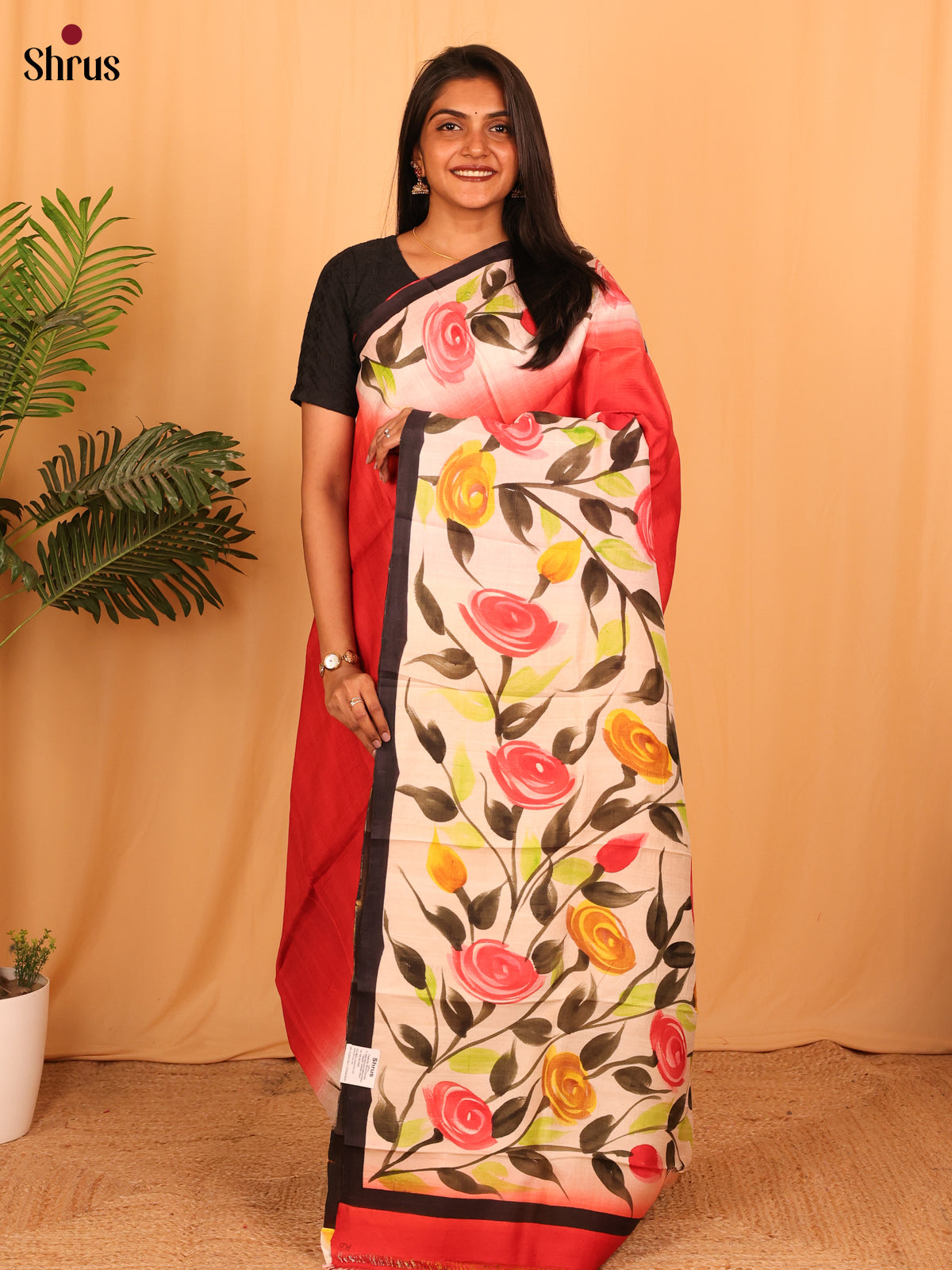 Red & Yellow - Murshidabad Silk Saree - Shop on Shrus.com