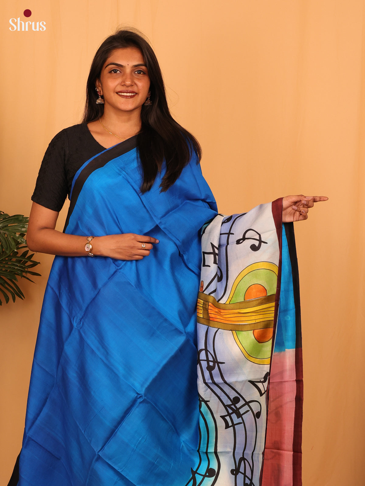 Blue & Pink - Murshidabad Silk Saree - Shop on Shrus.com