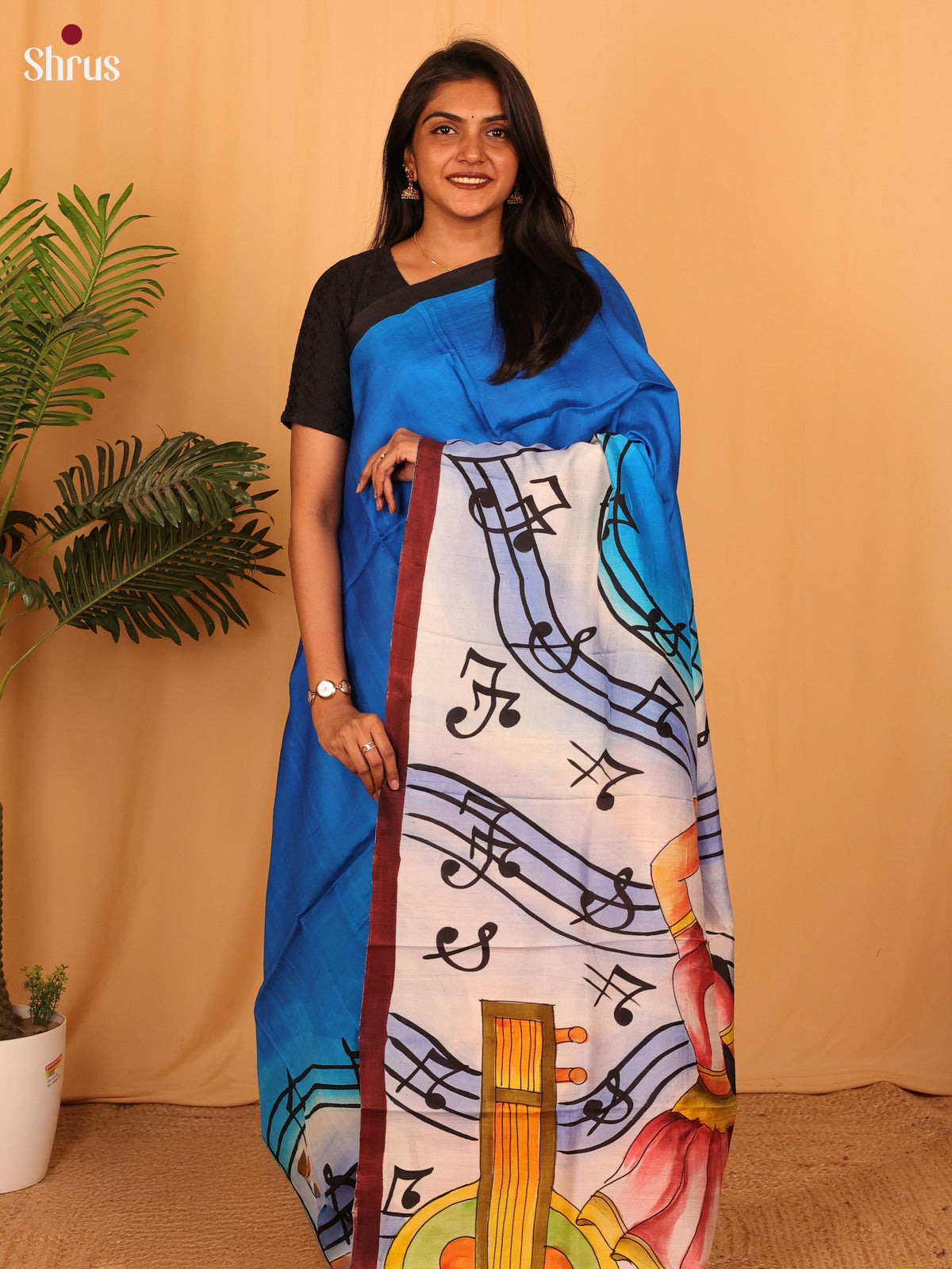 Blue & Pink - Murshidabad Silk Saree - Shop on Shrus.com