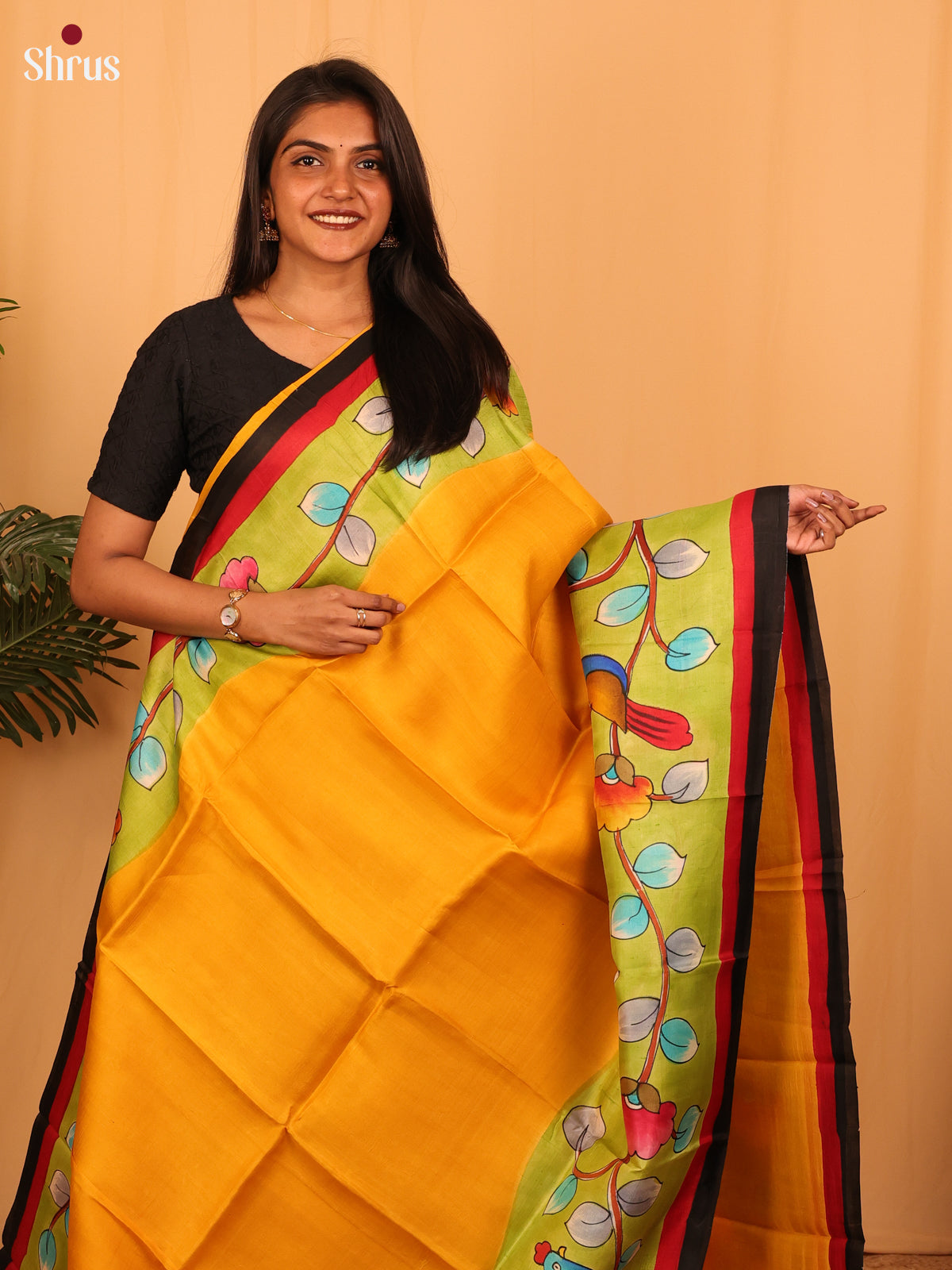 Mustard & Green - Murshidabad Silk Saree - Shop on Shrus.com