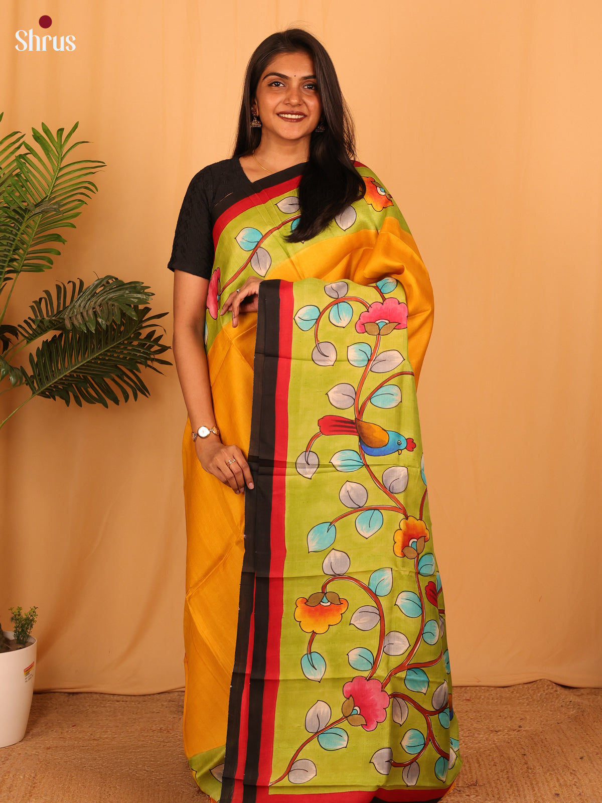 Mustard & Green - Murshidabad Silk Saree - Shop on Shrus.com