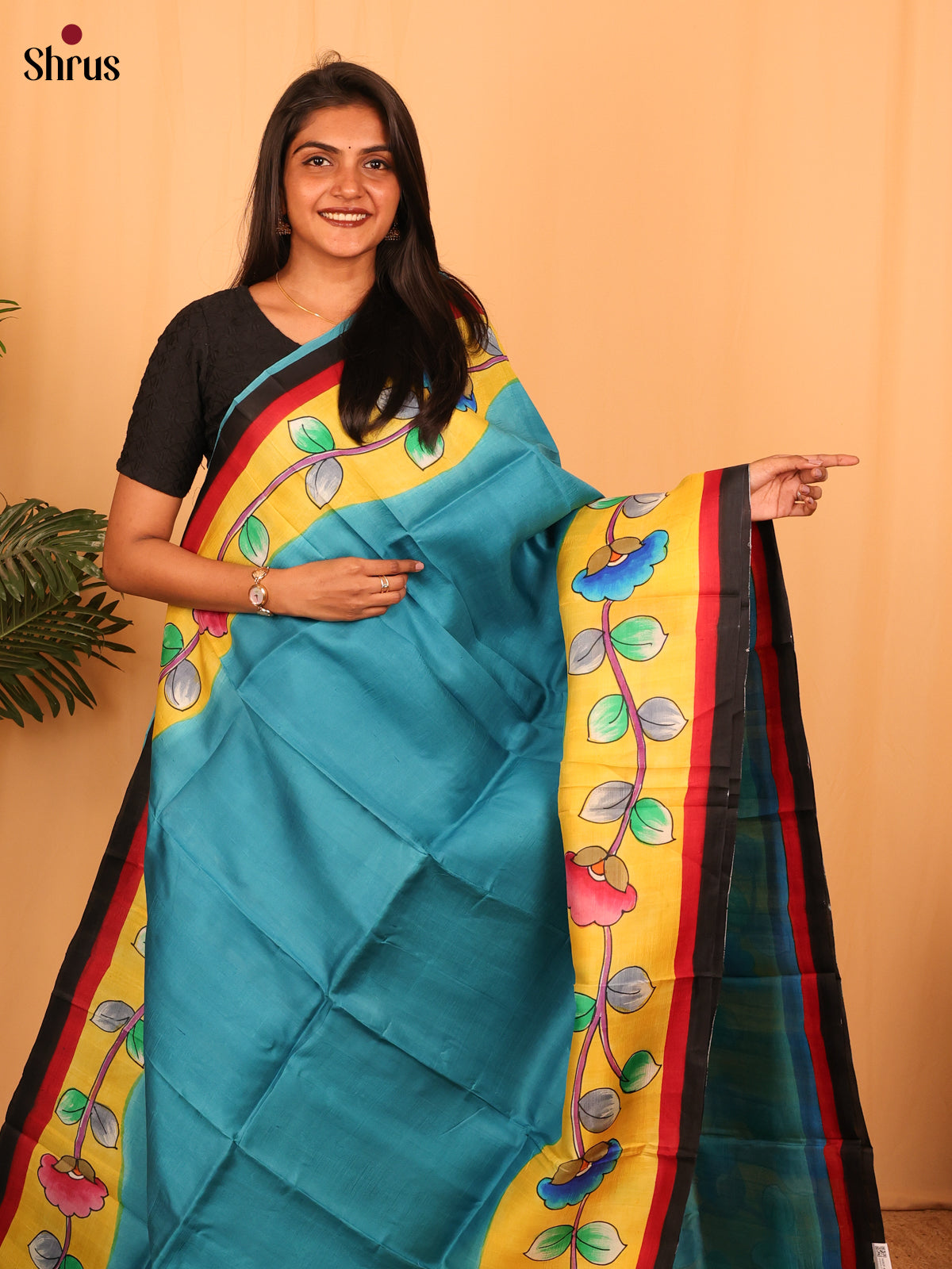 Blue & Yellow - Murshidabad Silk Saree-1