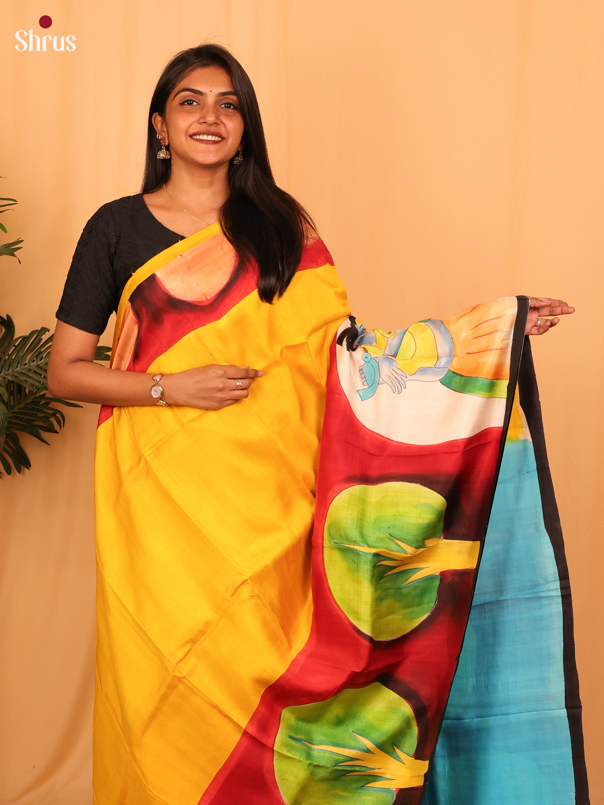 Yellow & Red - Murshidabad Silk Saree-1