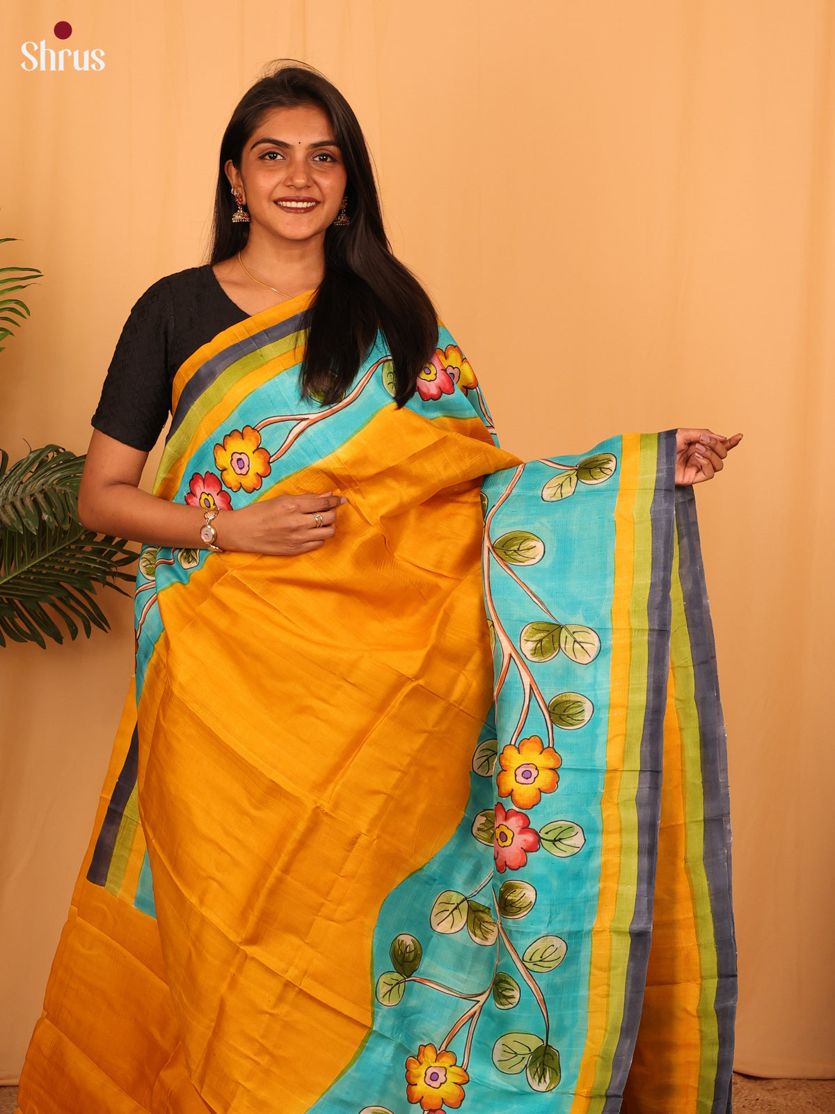 Mustard & Blue- Murshidabad Silk Saree - Shop on Shrus.com