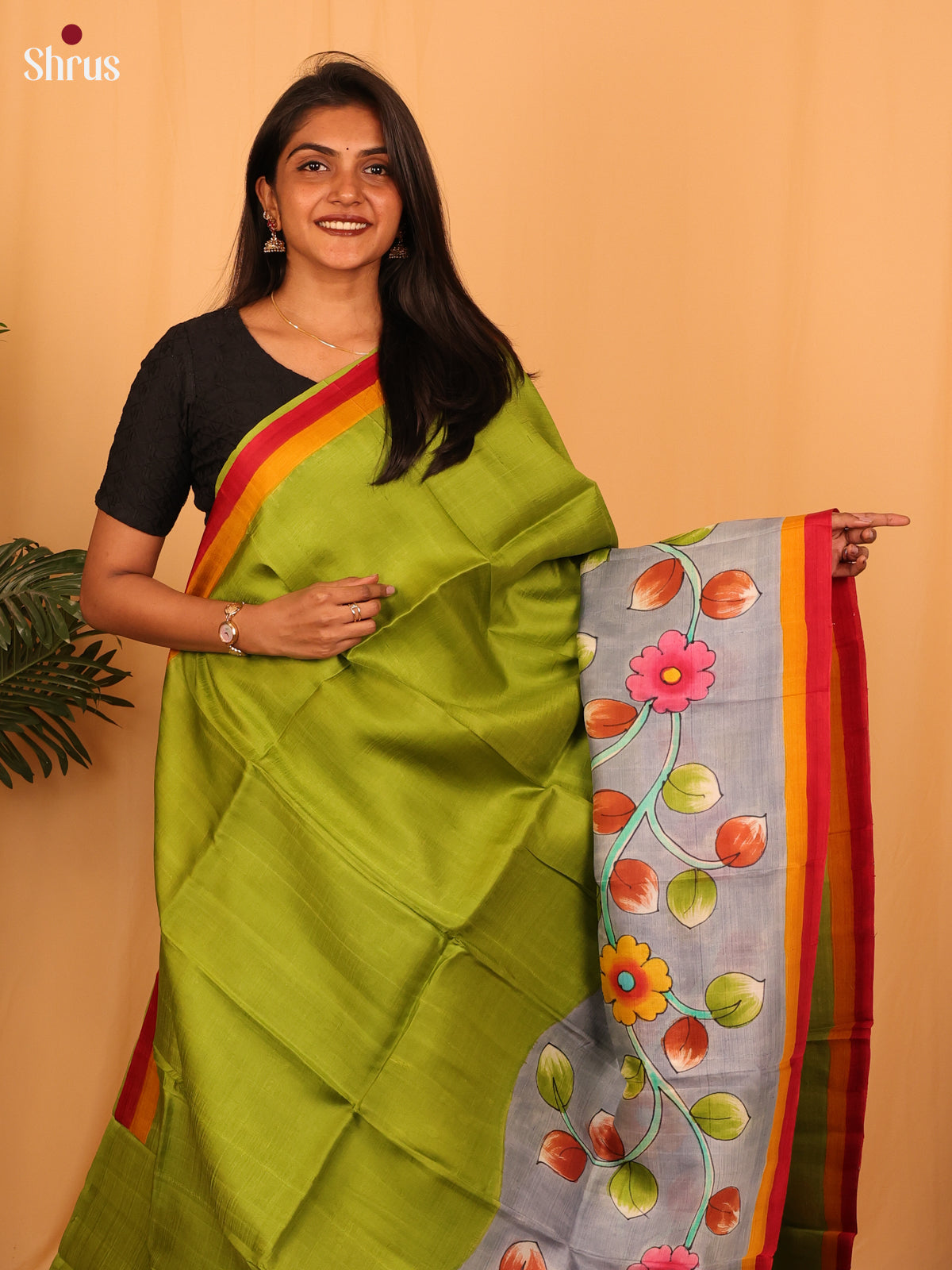 Green & Grey - Murshidabad Silk Saree-1