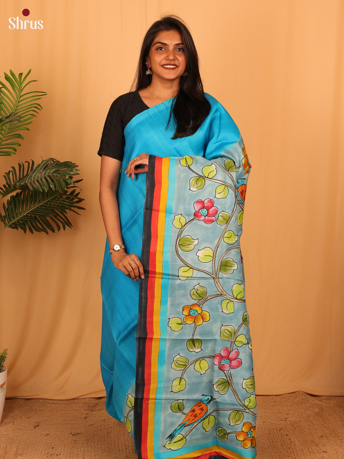 Blue & Grey - Murshidabad Silk Saree - Shop on Shrus.com