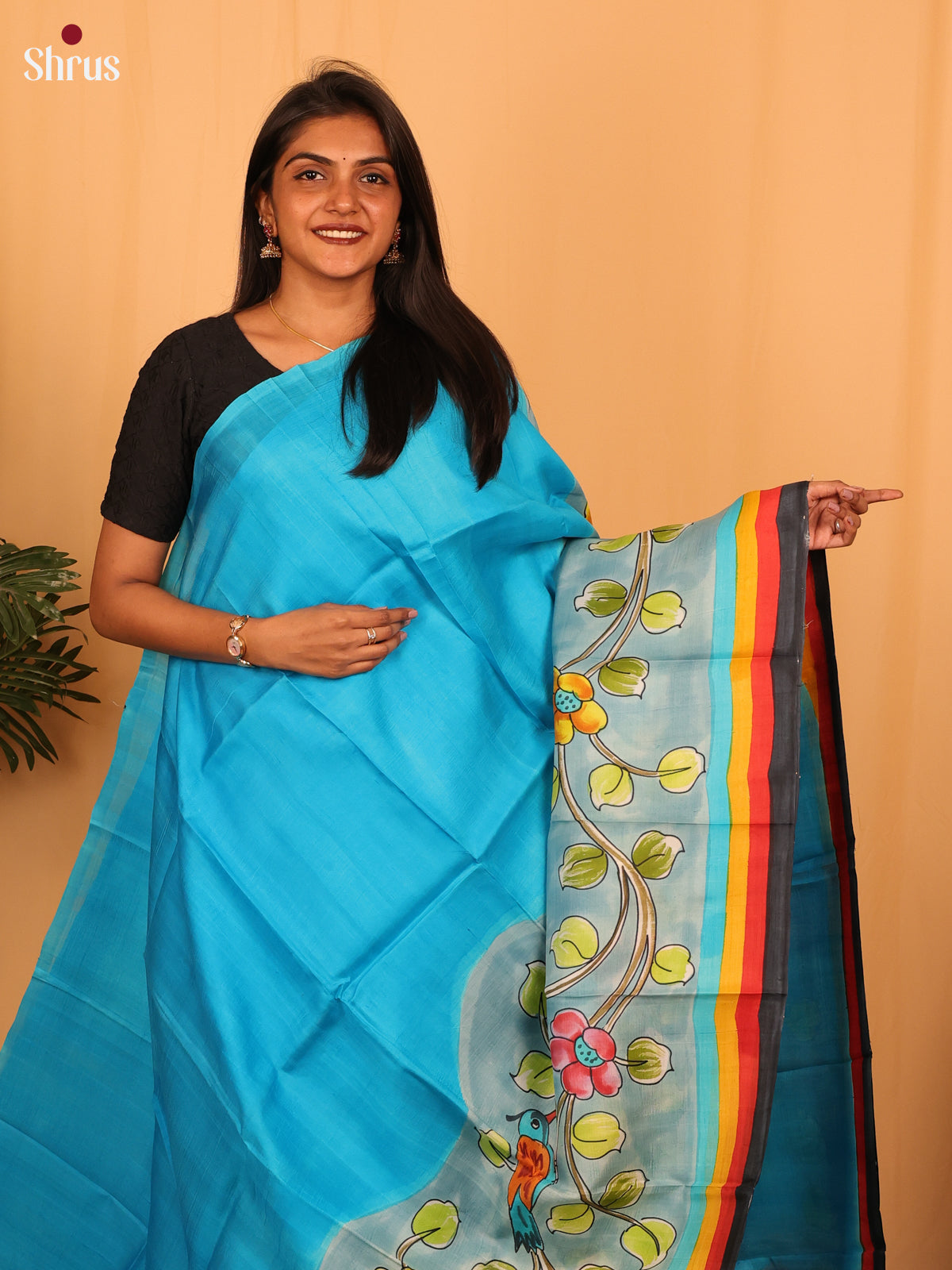 Blue & Grey - Murshidabad Silk Saree - Shop on Shrus.com