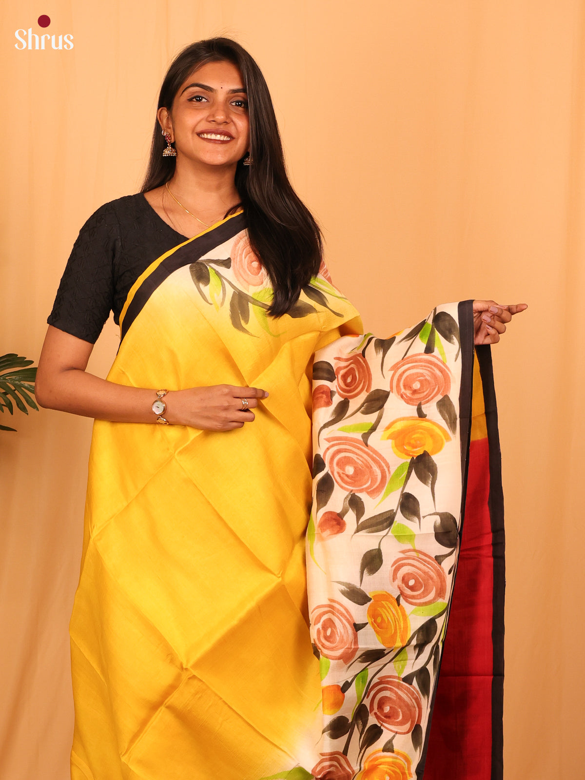 Yellow & Red - Murshidabad Silk Saree - Shop on Shrus.com