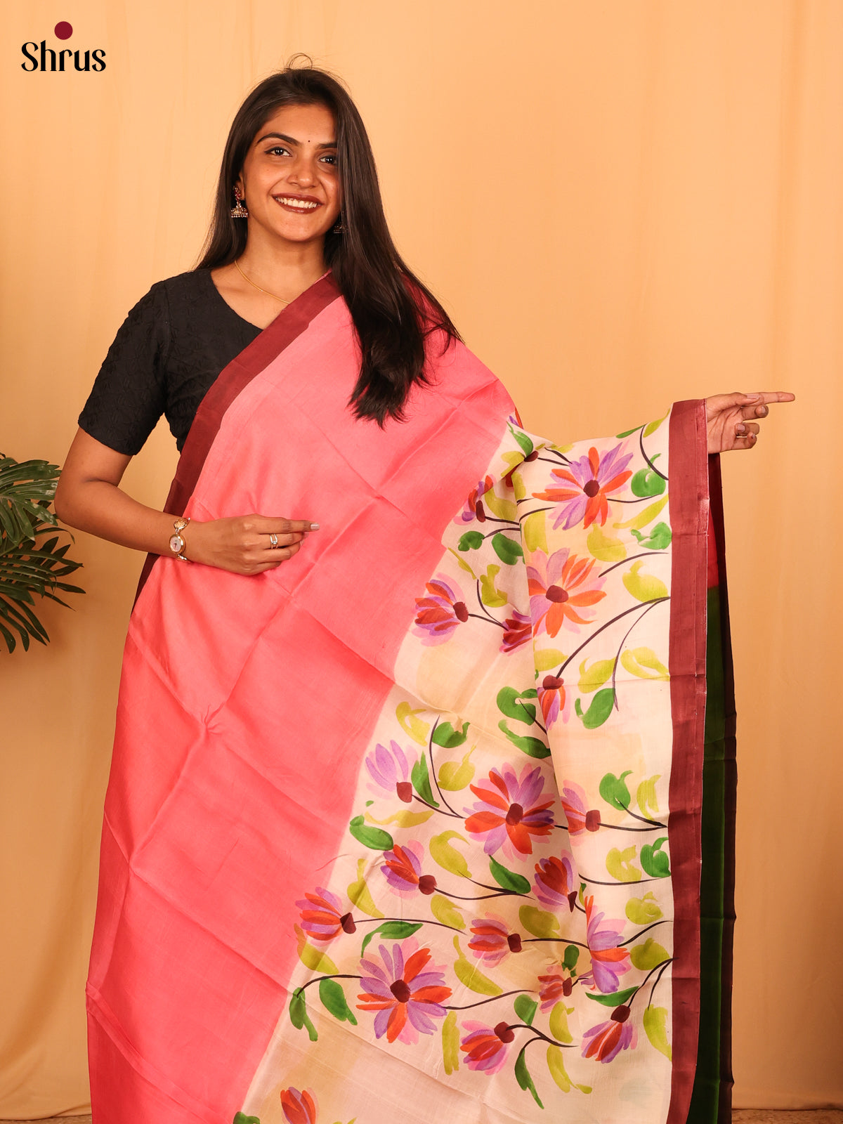 Pink & Cream - Murshidabad Silk Saree-1