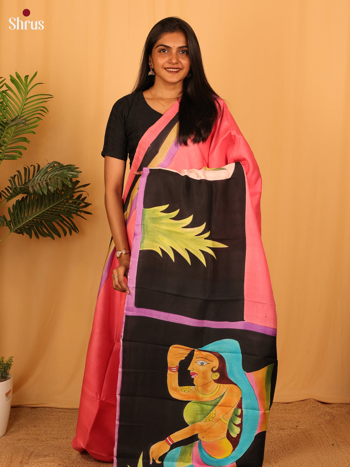 Pink & Blue - Murshidabad Silk Saree - Shop on Shrus.com