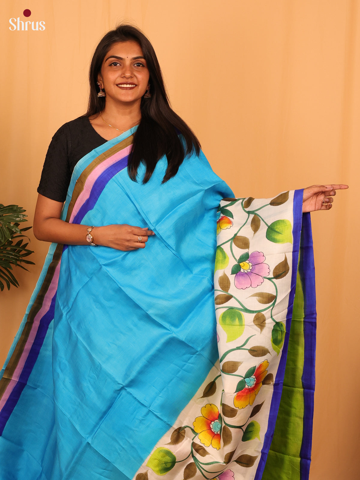 Blue & Green - Murshidabad Silk Saree - Shop on Shrus.com