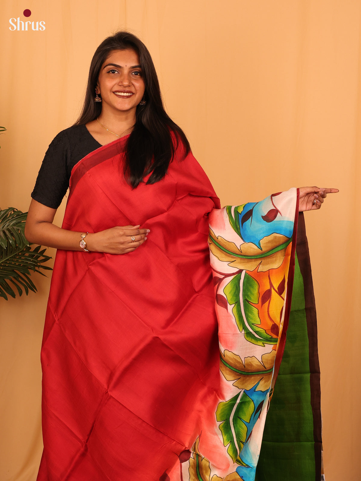 Red & Green - Murshidabad Silk Saree - Shop on Shrus.com