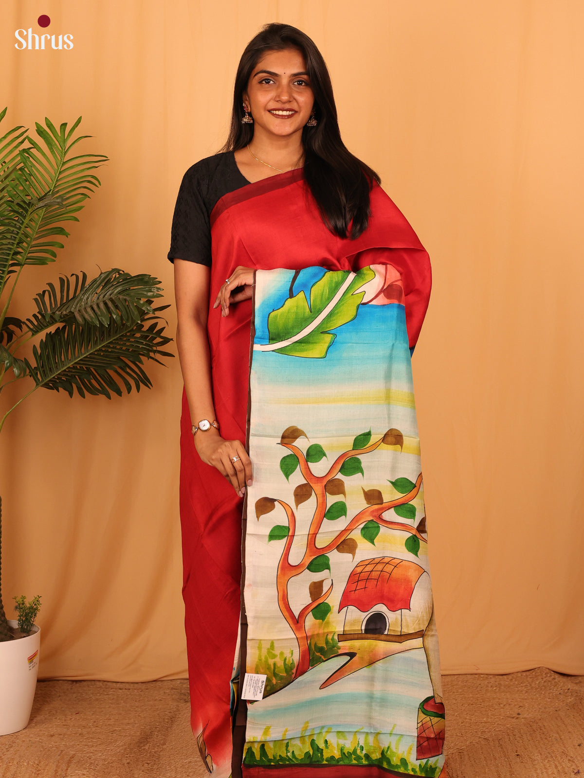 Red & Green - Murshidabad Silk Saree - Shop on Shrus.com