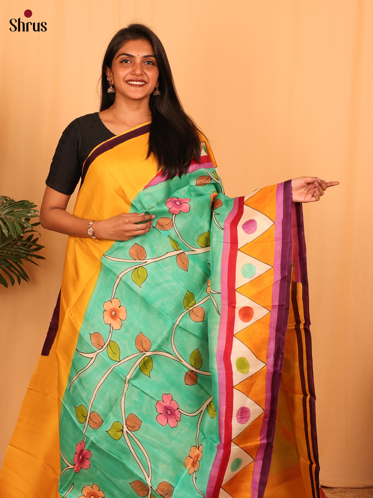 Green & Mustard- Murshidabad Silk Saree-1