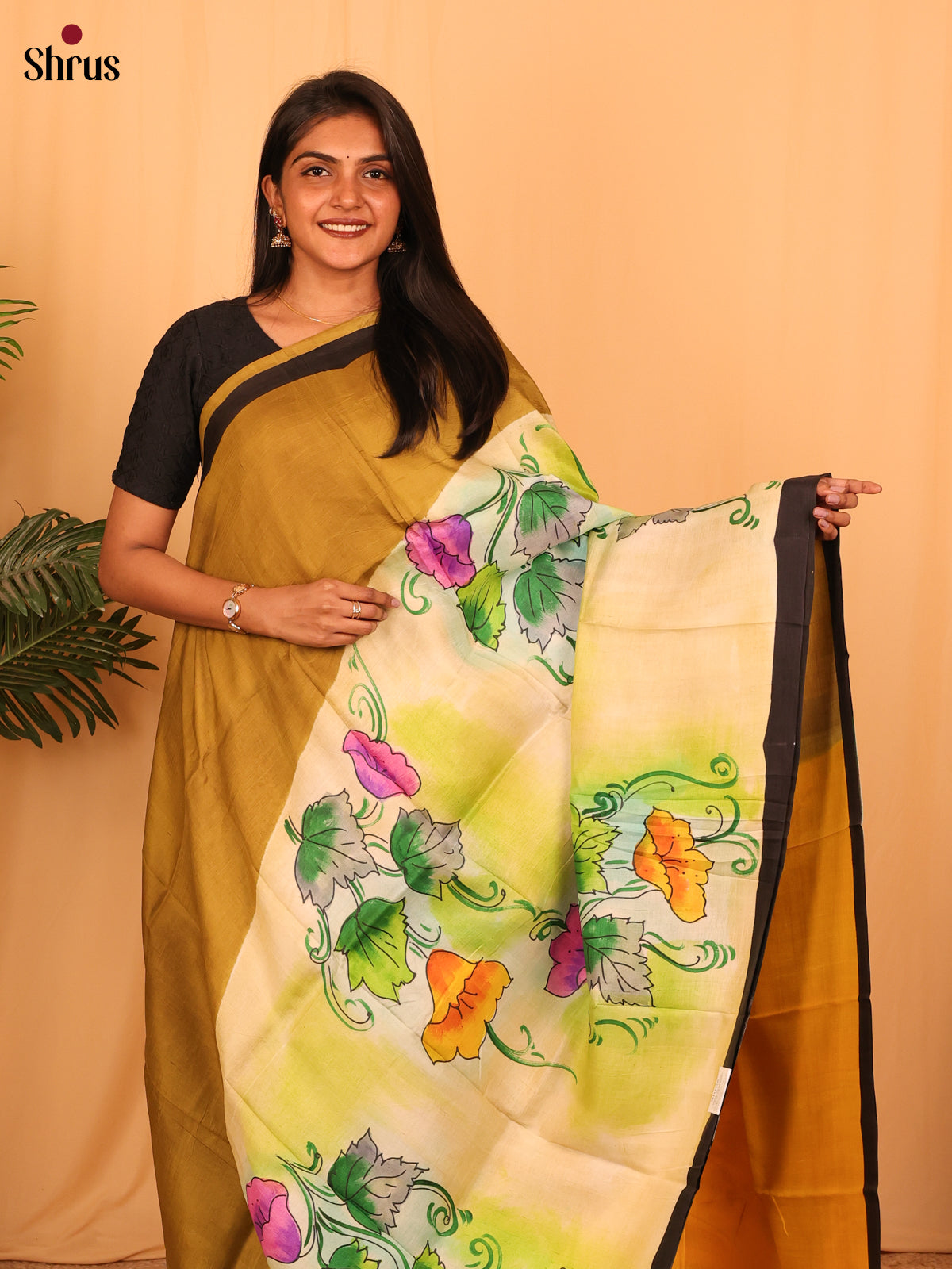 Dark Mustard & Yellow- Murshidabad Silk Saree - Shop on Shrus.com
