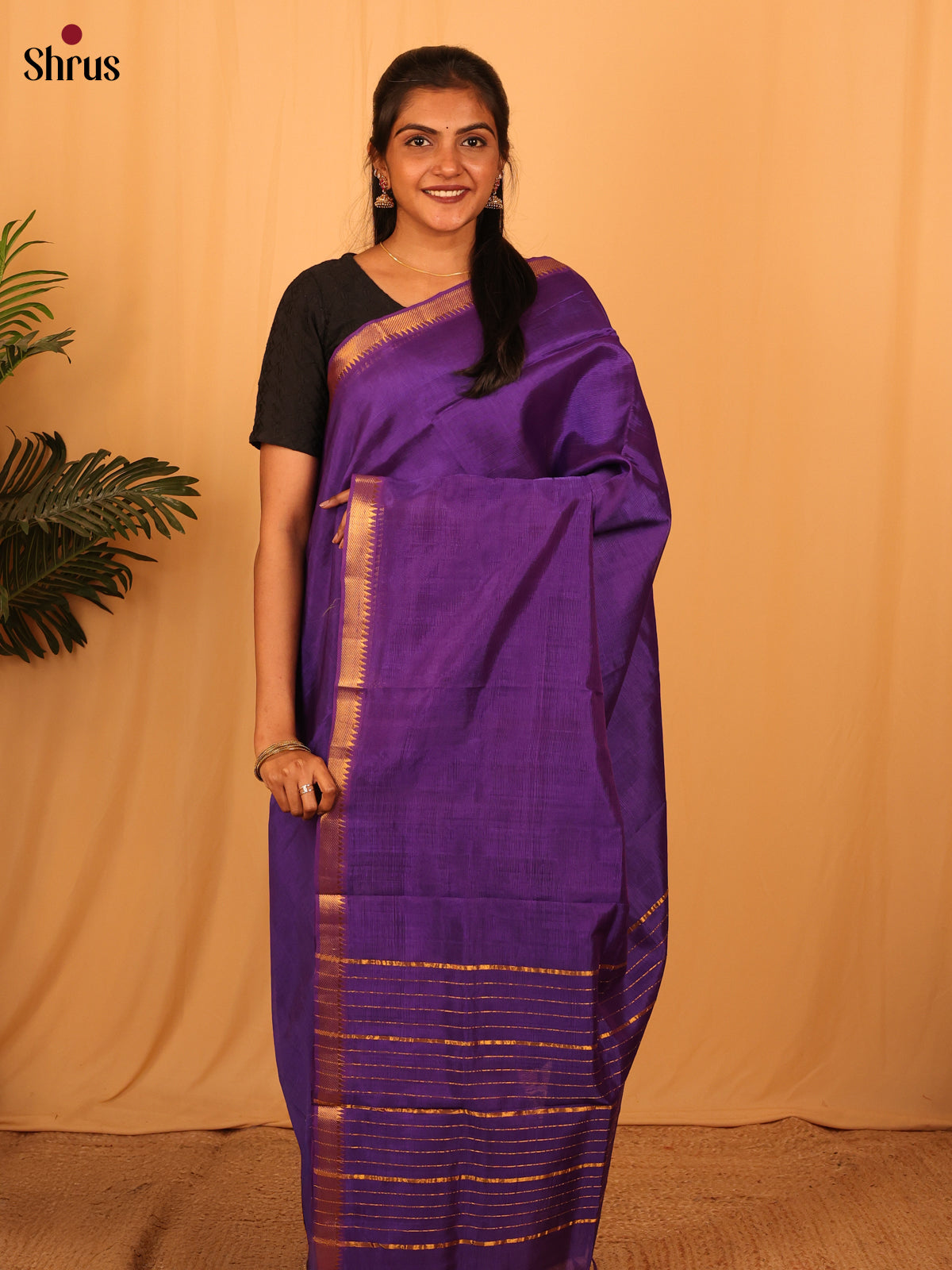 Violet(Single Tone) - Mangalagiri silkcotton Saree - Shop on Shrus.com