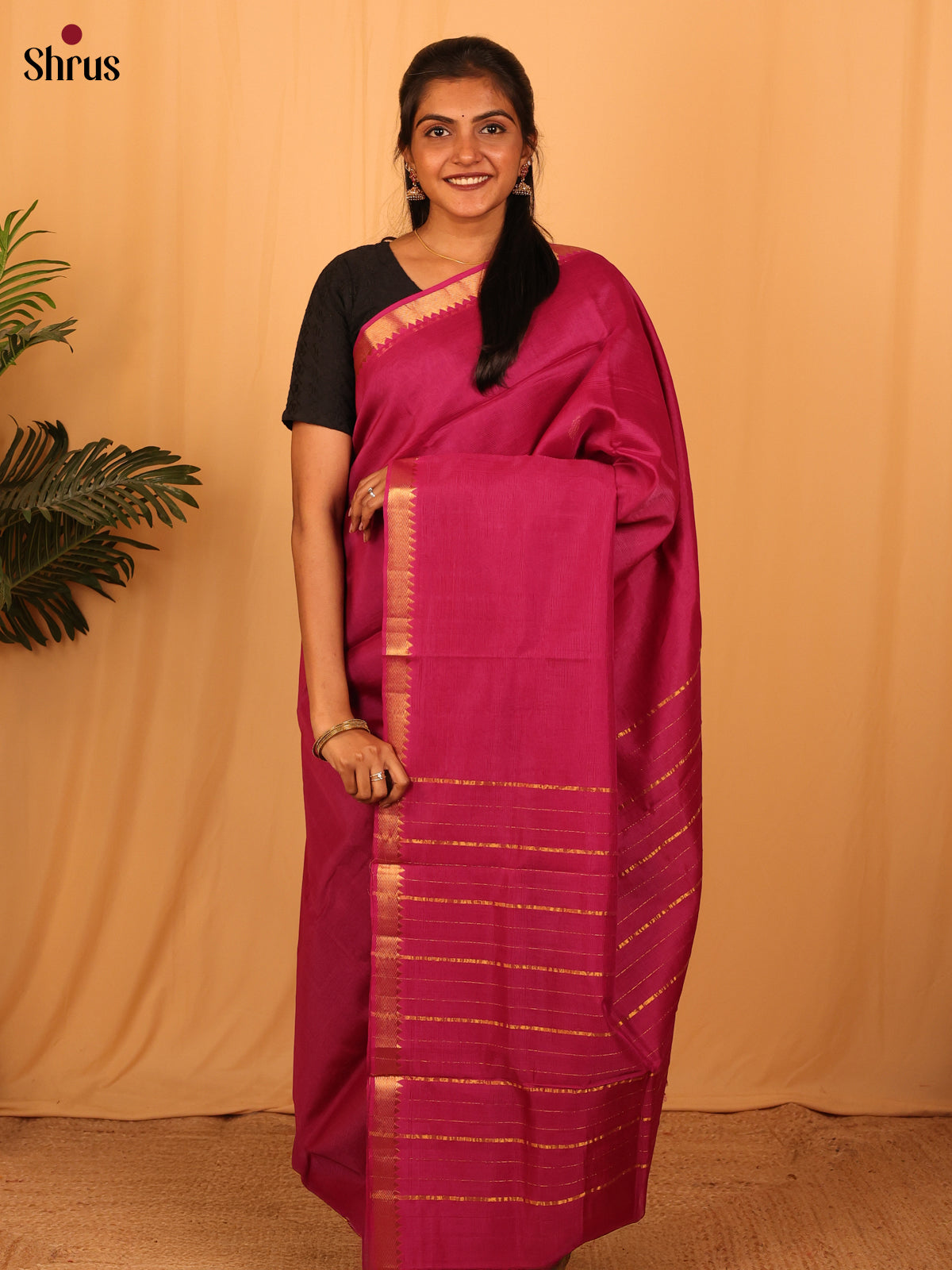 Pink(Single Tone) - Mangalagiri silkcotton Saree - Shop on Shrus.com