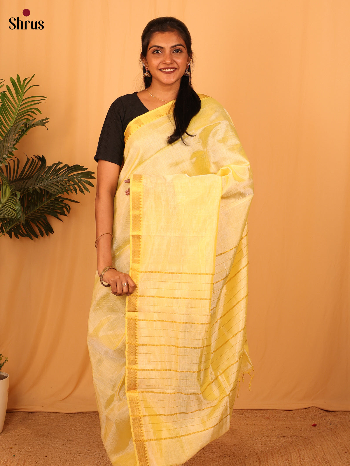 Lite Yellow Mangalagiri Silk Cotton Saree with Golden Zari Border