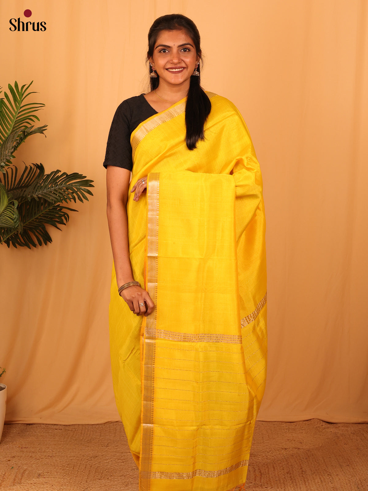 Yellow(Single Tone)- Mangalagiri silkcotton Saree - Shop on Shrus.com