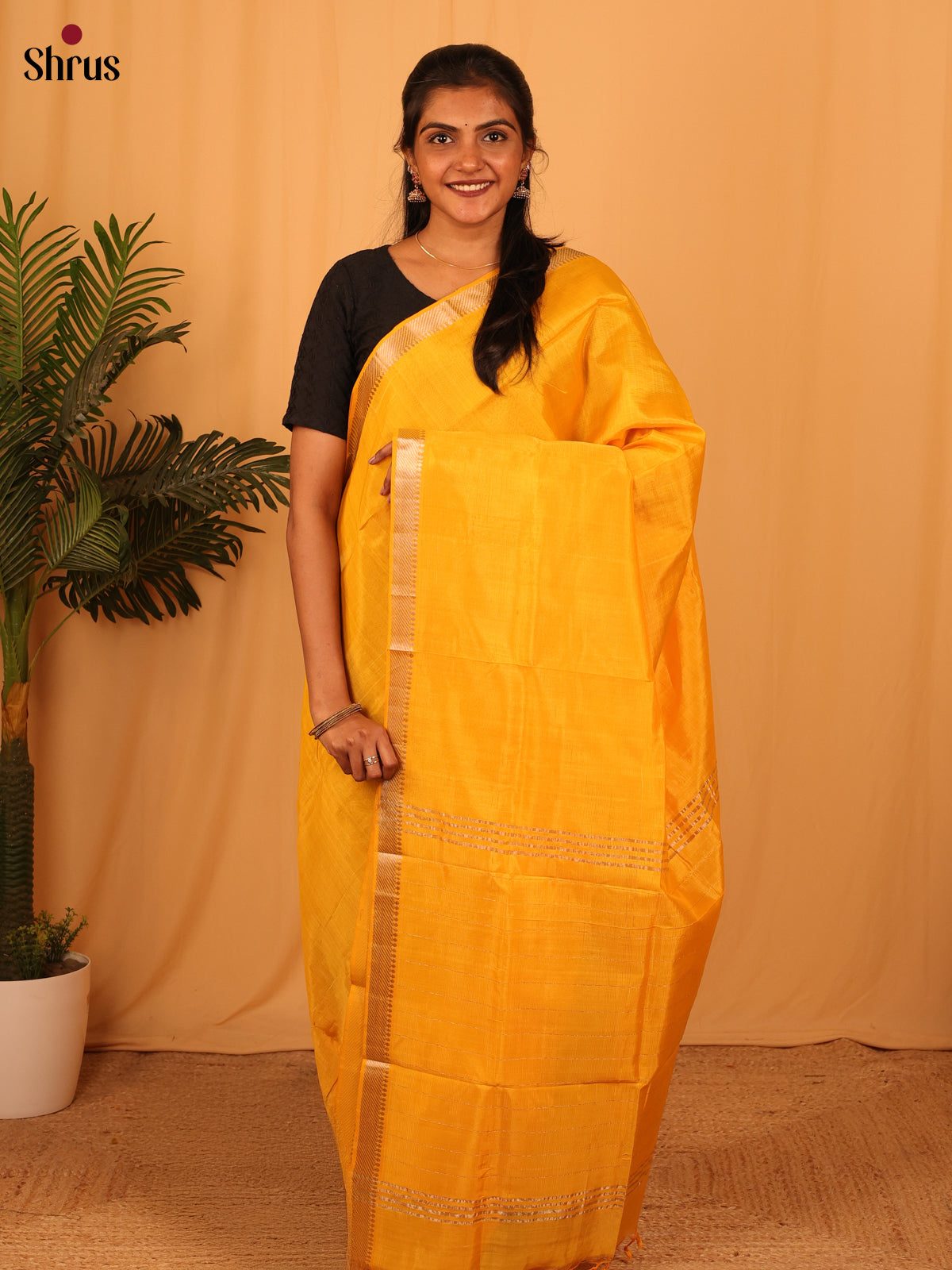 Mambazha Yellow(single Tone)- Mangalagiri silkcotton Saree - Shop on Shrus.com