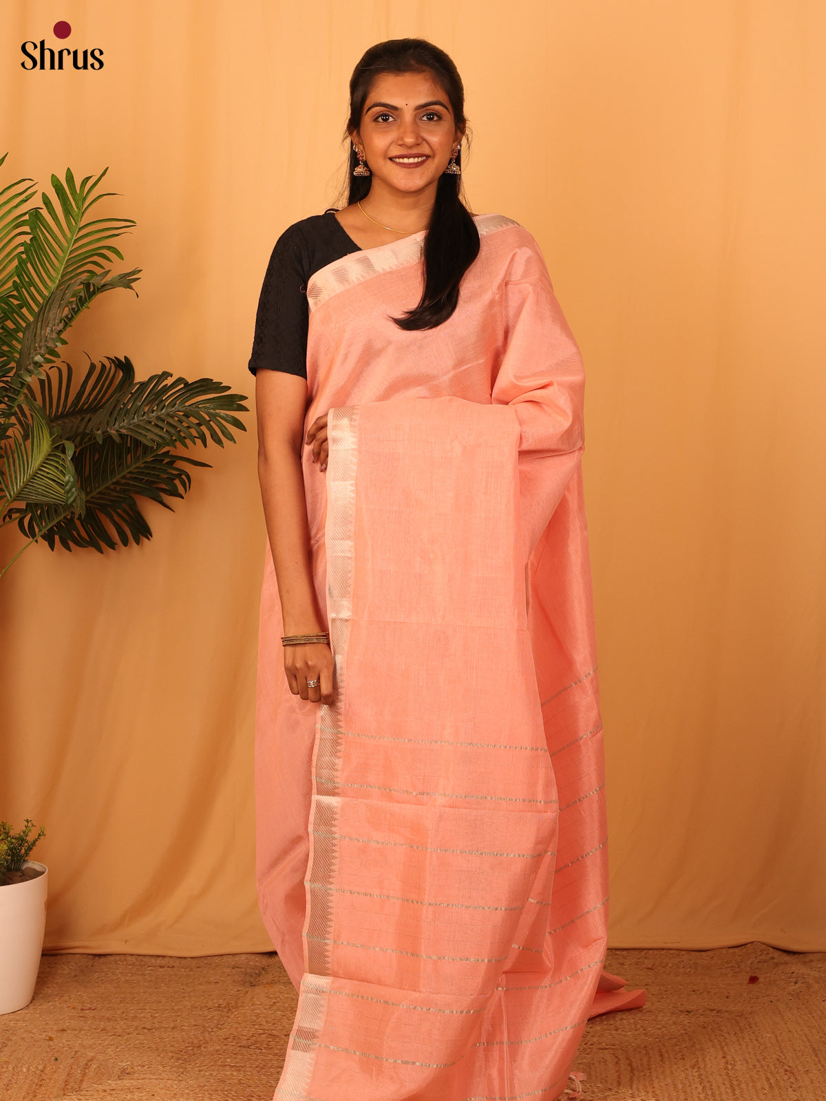 Peach(Single Tone) - Mangalagiri silkcotton Saree - Shop on Shrus.com