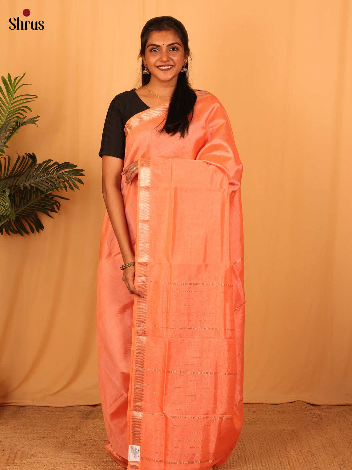 Peach(Single Tone) - Mangalagiri silkcotton Saree - Shop on Shrus.com