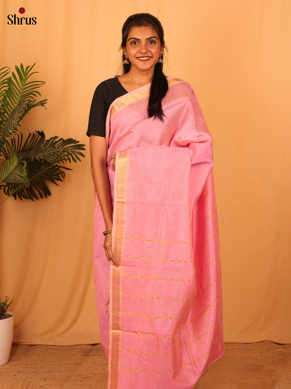 Pink(Single tone)- Mangalagiri silkcotton Saree - Shop on Shrus.com