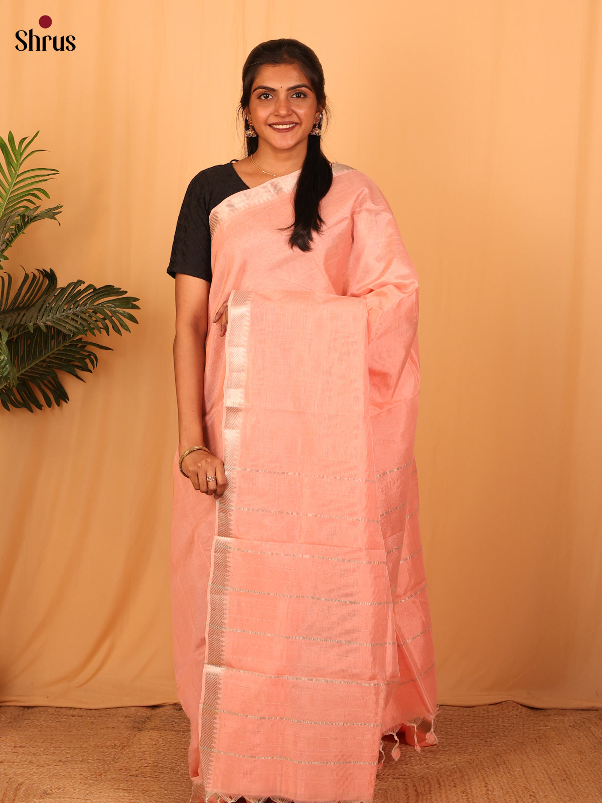 Peach(Single Tone)- Mangalagiri silkcotton Saree - Shop on Shrus.com